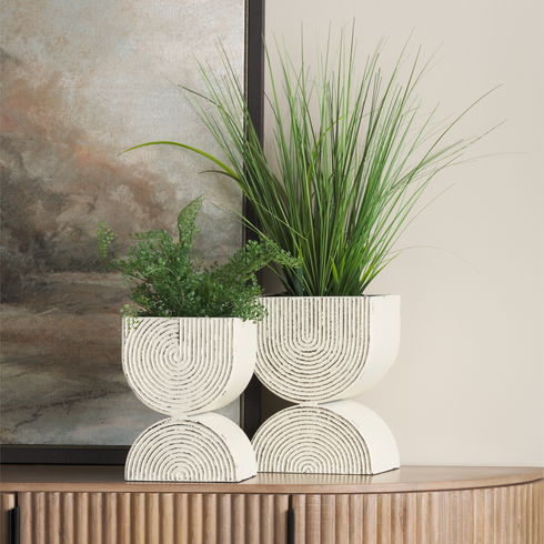 Medina Off White with Gold Antiquing Tall Metal Planters (Set of 2)