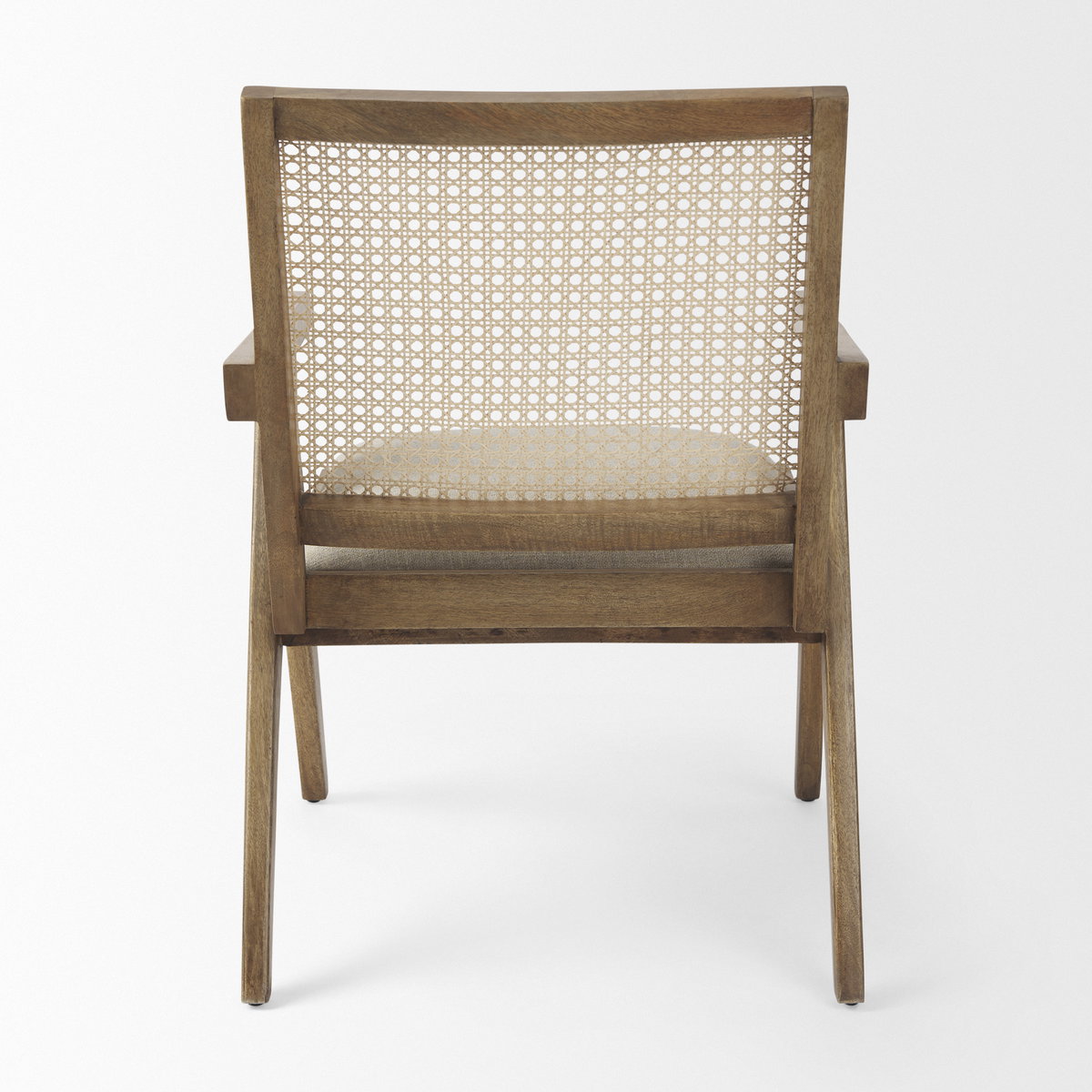 Donna Cane Back Dining Arm Chair | Light Beige Linen with Mango Wood, Dining Chair by Mercana, 21.65" length x 21.65" width x 29.52" height View 6