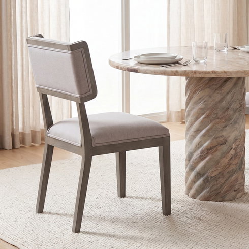 Tenton Open Back Dining Side Chair | Grey Fabric with Brown Wood