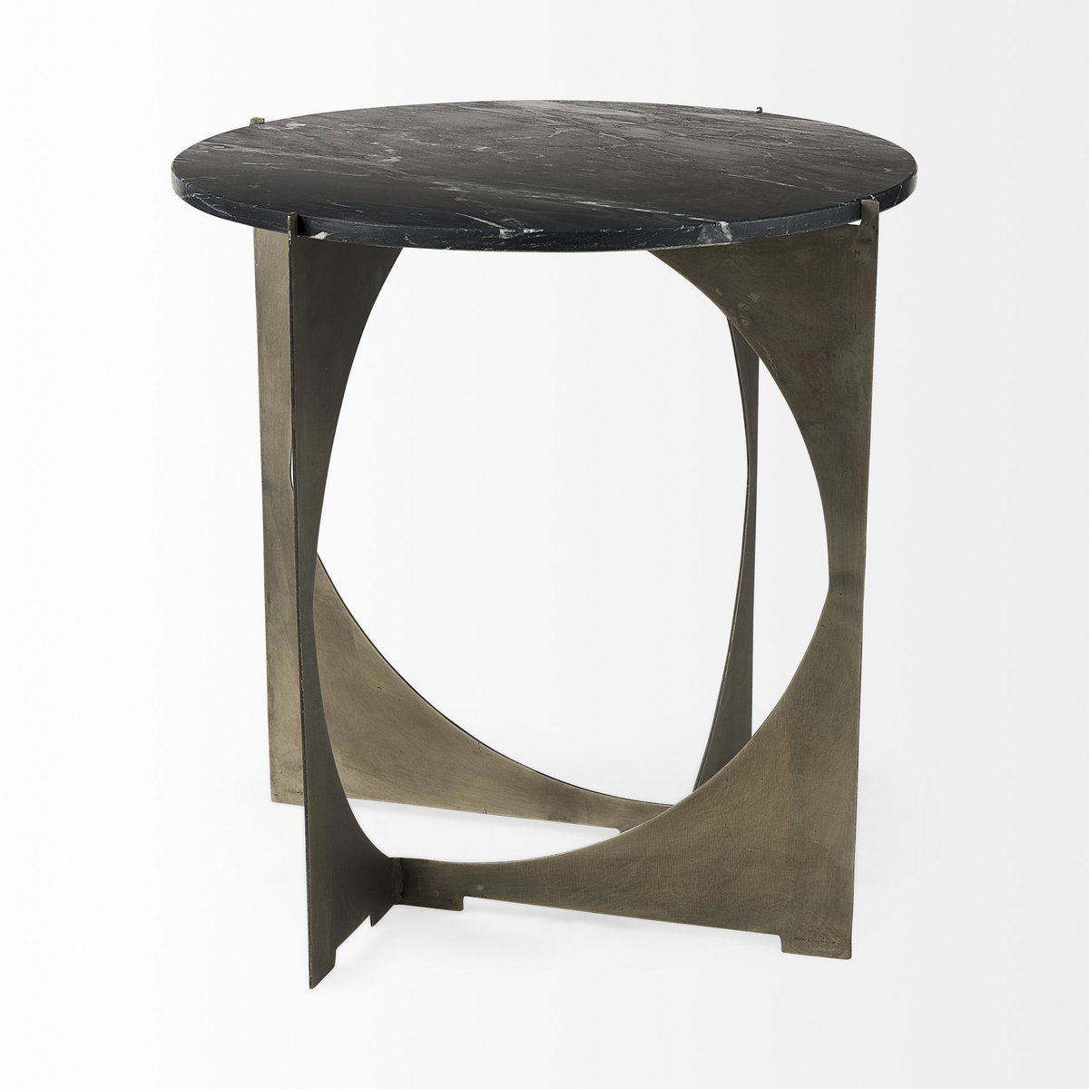 Reinhold II 21L x 21W x 21H Black Marble Top Iron Side Table, Side & End Table by Mercana, 21" length x 21" width x 21" height View 6