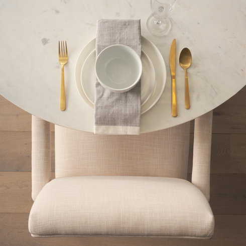 Palisades Curved Back Dining Side Chair | Cream Fabric with Brown Wood
