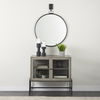 Arelius 36L x 18W x 32H Gray Wood, Black Metal Base with 2 Glass Doors Accent Cabinet thumbnail 1
