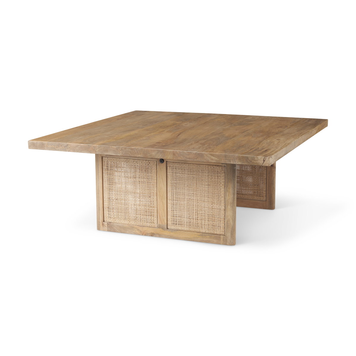 Grier 42' Square Light Brown Wood with Cane Coffee Table, by Mercana, 42" length x 42" width x 17" height View 1