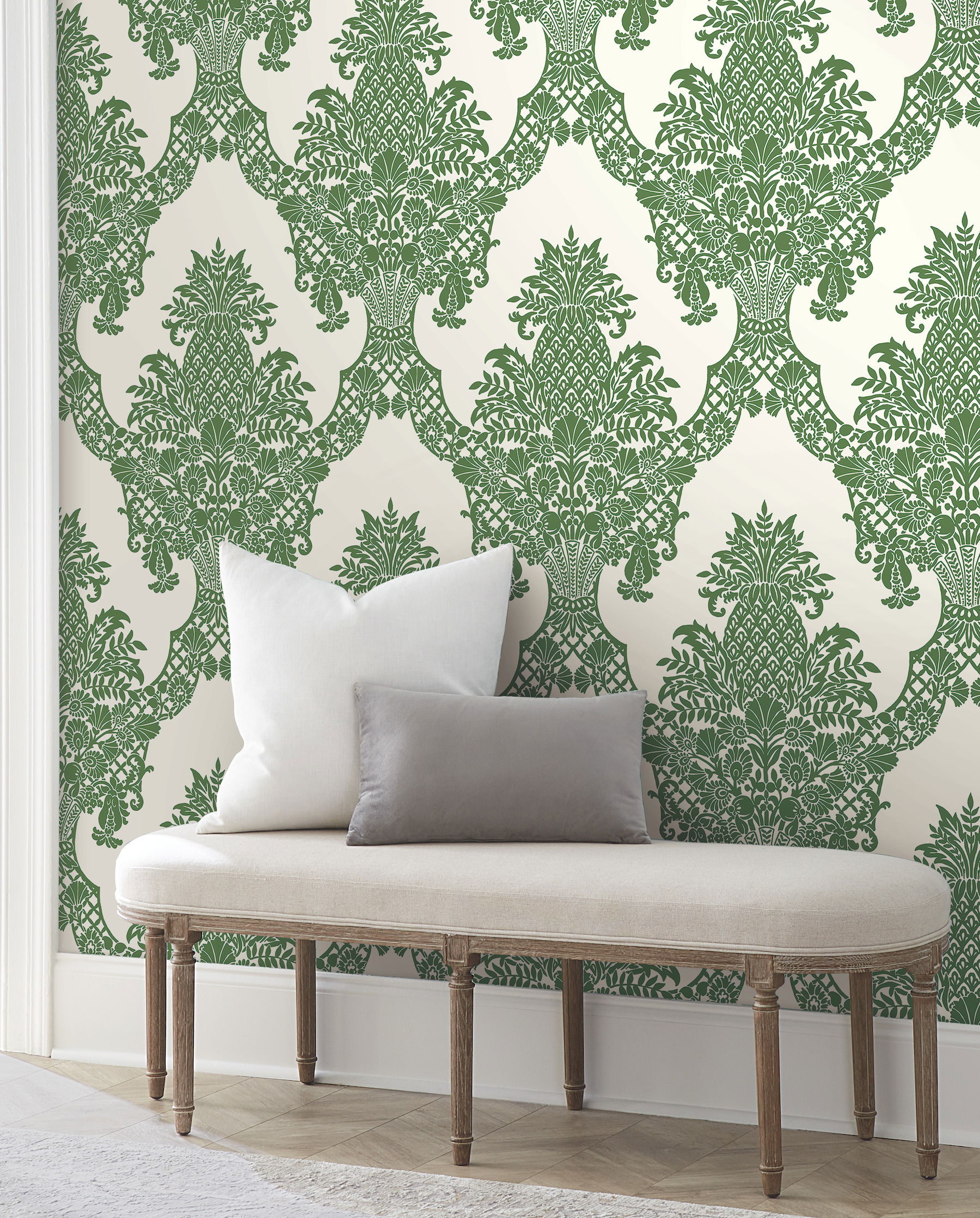 Pineapple Plantation Green & White Wallpaper large image 