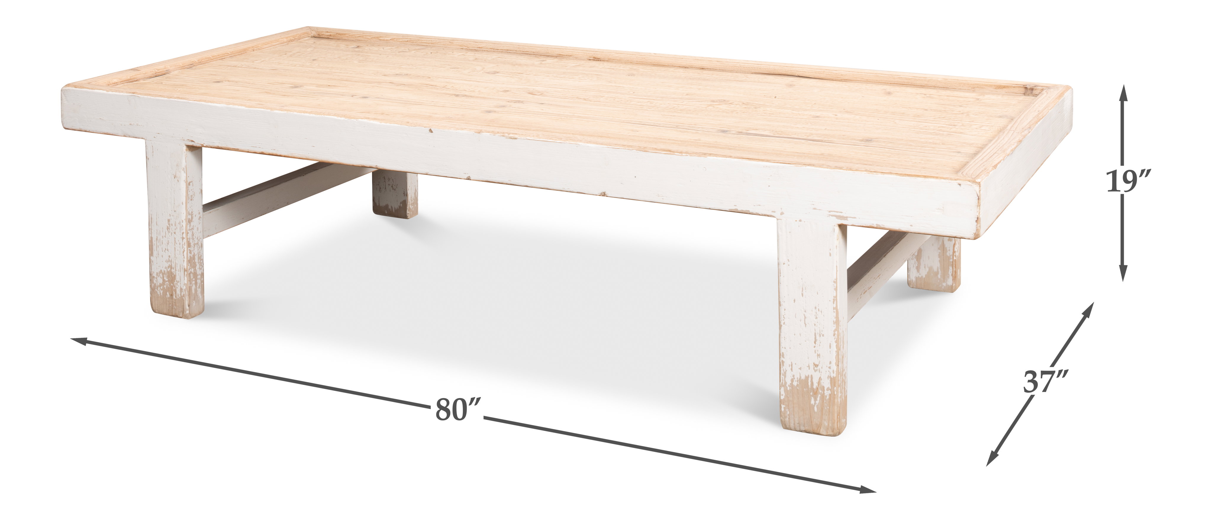 Large Wood Panel Coffee Tbl, Ant. White, Coffee Table by Sarreid, 80" length x 37" width x 19" height View 8