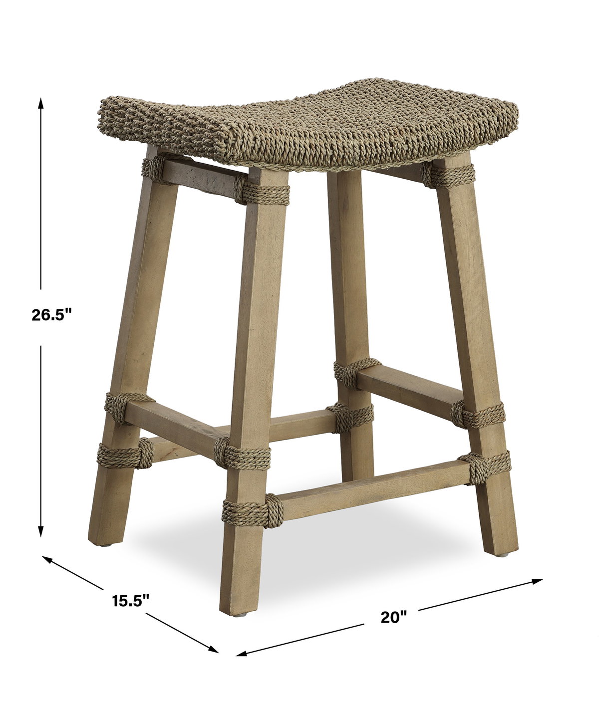 Everglade Sea Grass Counter Stool, Counter & Bar Stool by Uttermost, 20" width x 26.5" height x 15.5" depth View 3