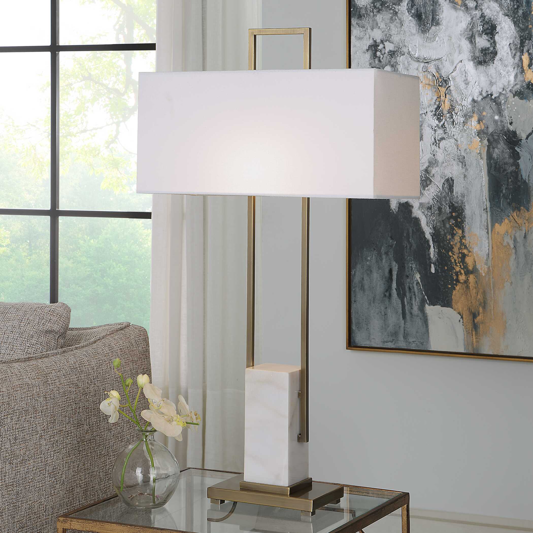 Column White Marble Table Lamp, by Uttermost, 19" width x 35" height x 9" depth View 2