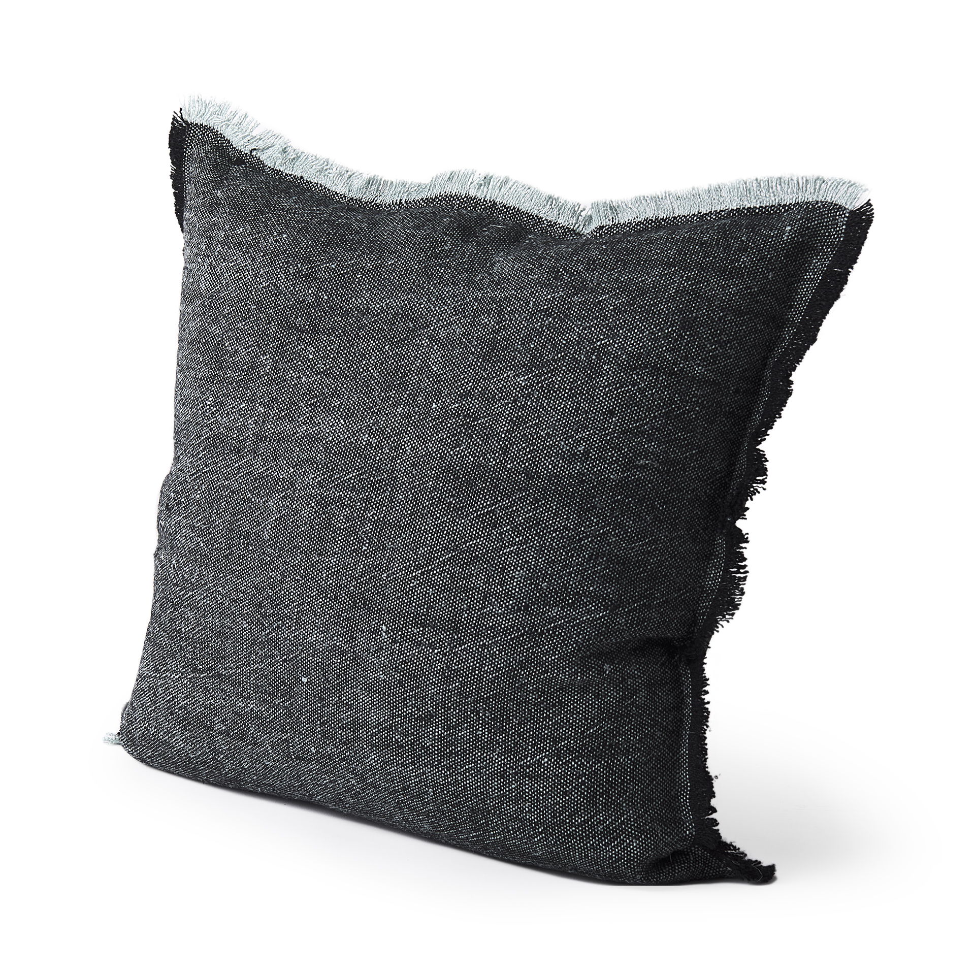 Malia 20L x 20W Black and Teal Fabric Fringed Pillow Cover large image 