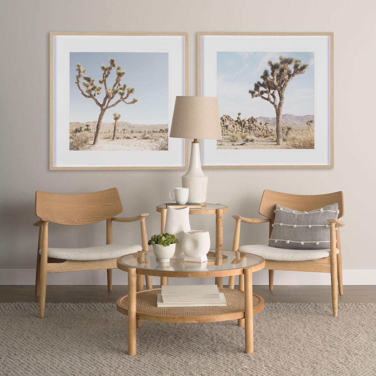 Weslyn Solid Light Brown Wood and Glass Top with Cane Side Table, Side & End Table by Mercana, 21.5" length x 21.5" width x 24" height View 2