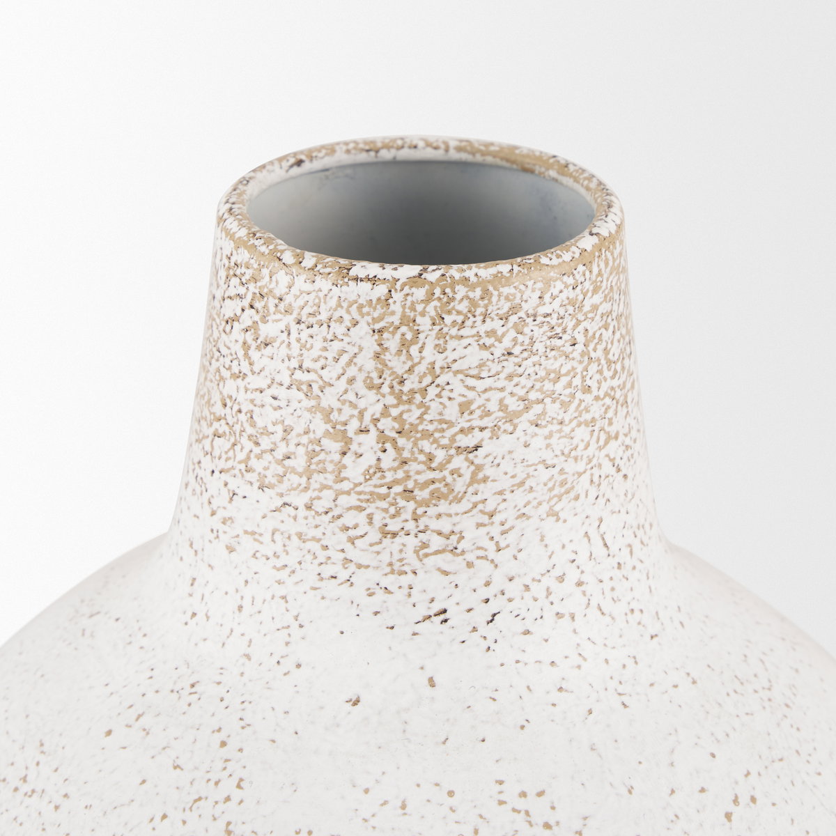 Tisha Small White with Terracotta Distressing Metal Vase, by Mercana, 5.91" length x 5.91" width x 11.42" height View 7