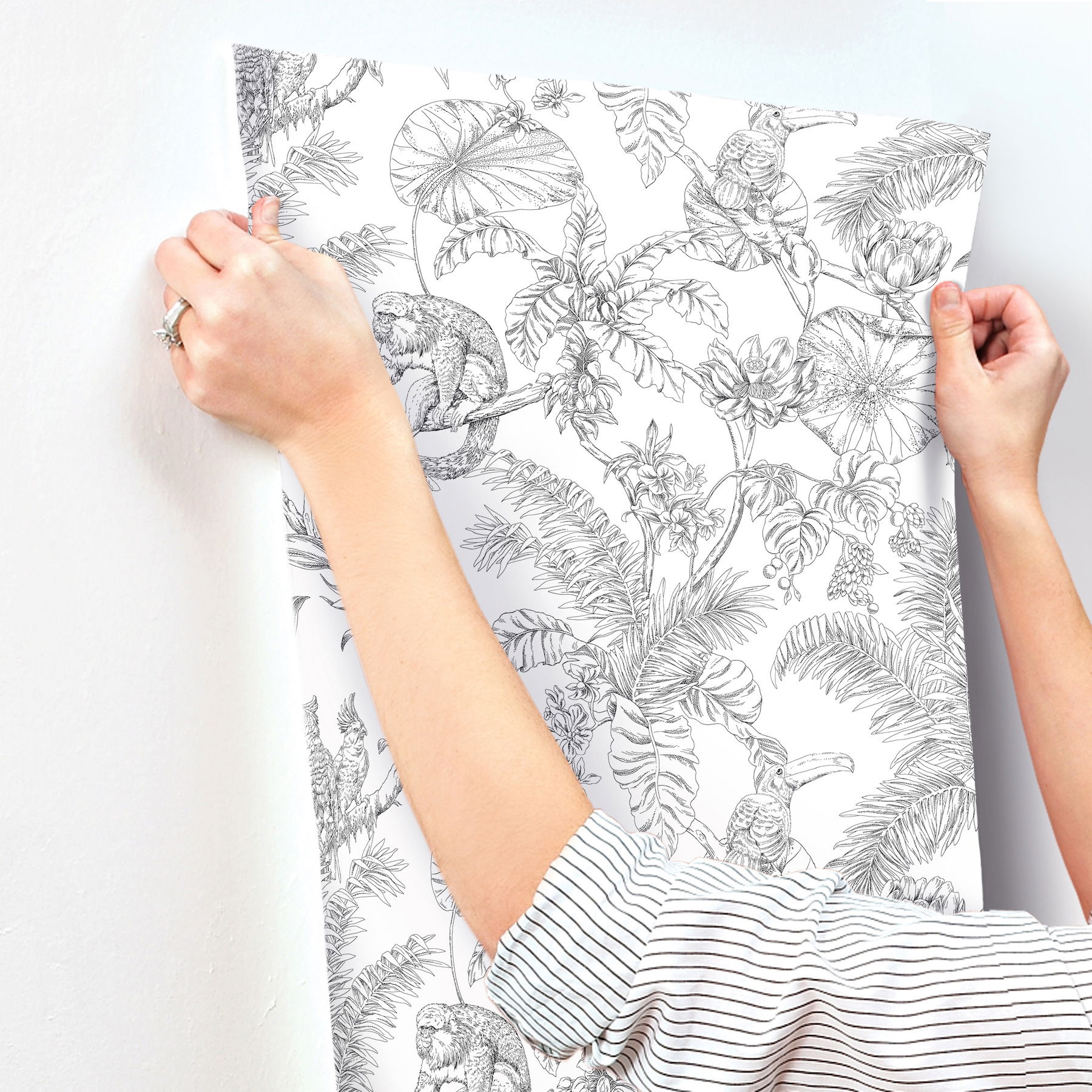 Tropical Sketch Toile Black Wallpaper large image 