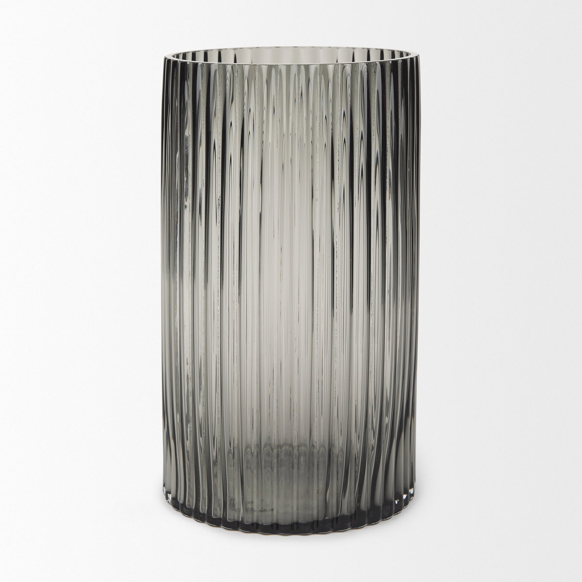 Dawn 11.4' Ribbed Smoke Gray Glass Vase, by Mercana, 6.1" length x 6.1" width x 11.42" height View 6