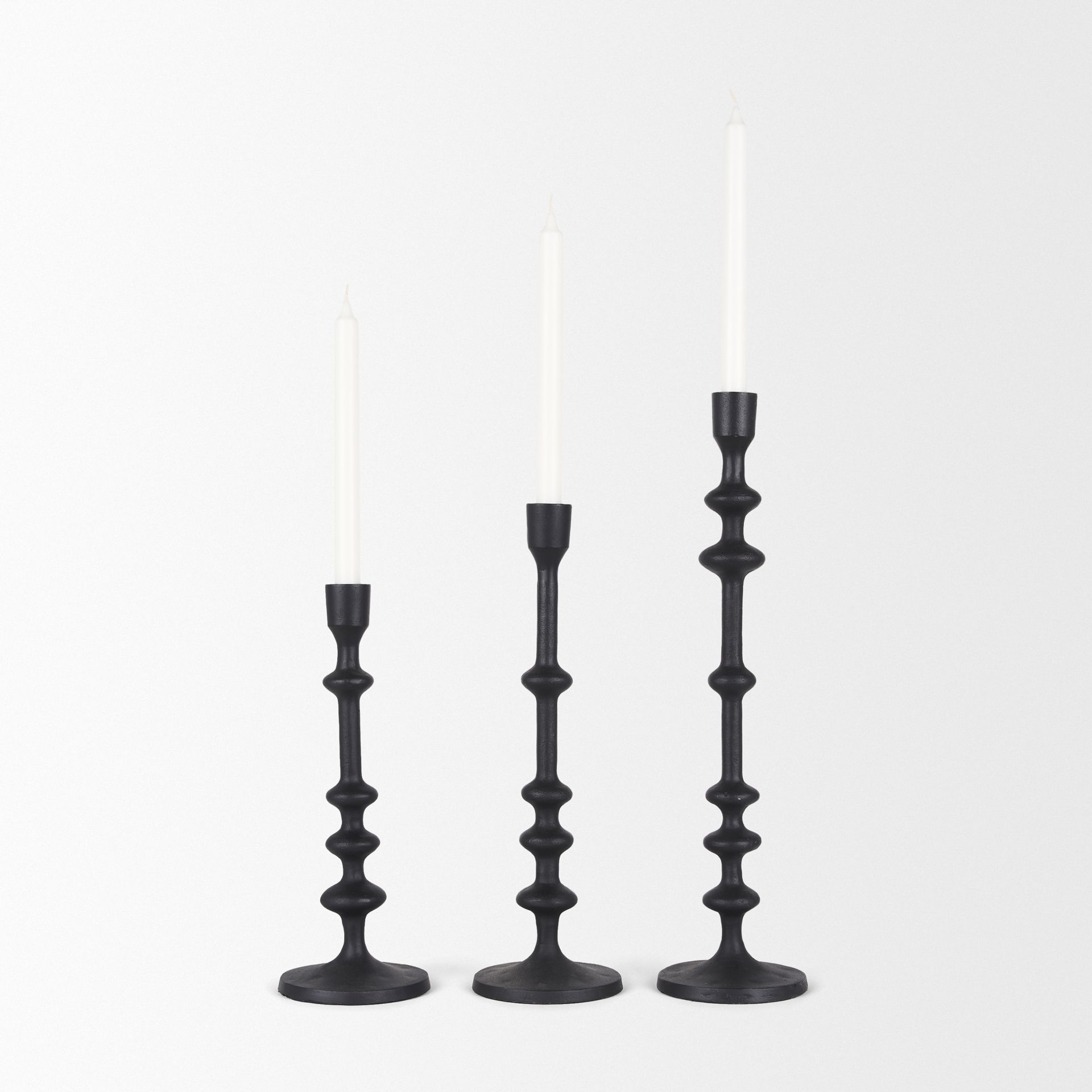 Paolo Matte Black Metal Candle Holder (Set of 3), Candles & Candle Holder by Mercana, 5" length x 5" width x 20" height View 4