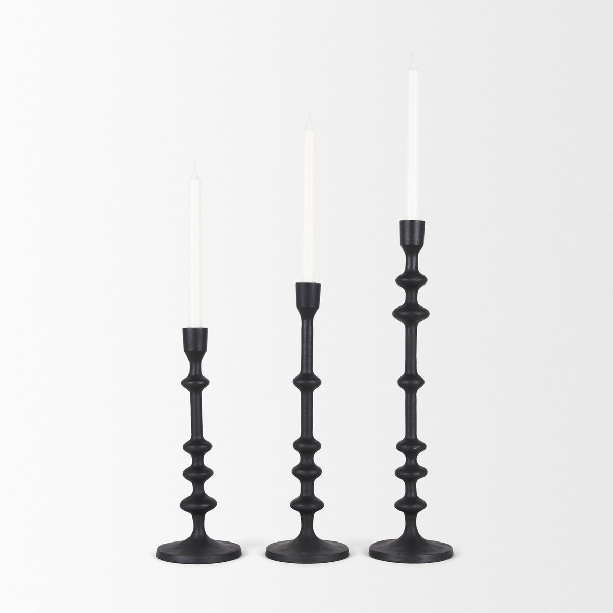 Paolo Matte Black Metal Candle Holder (Set of 3), Candles & Candle Holder by Mercana, 5" length x 5" width x 20" height View 4