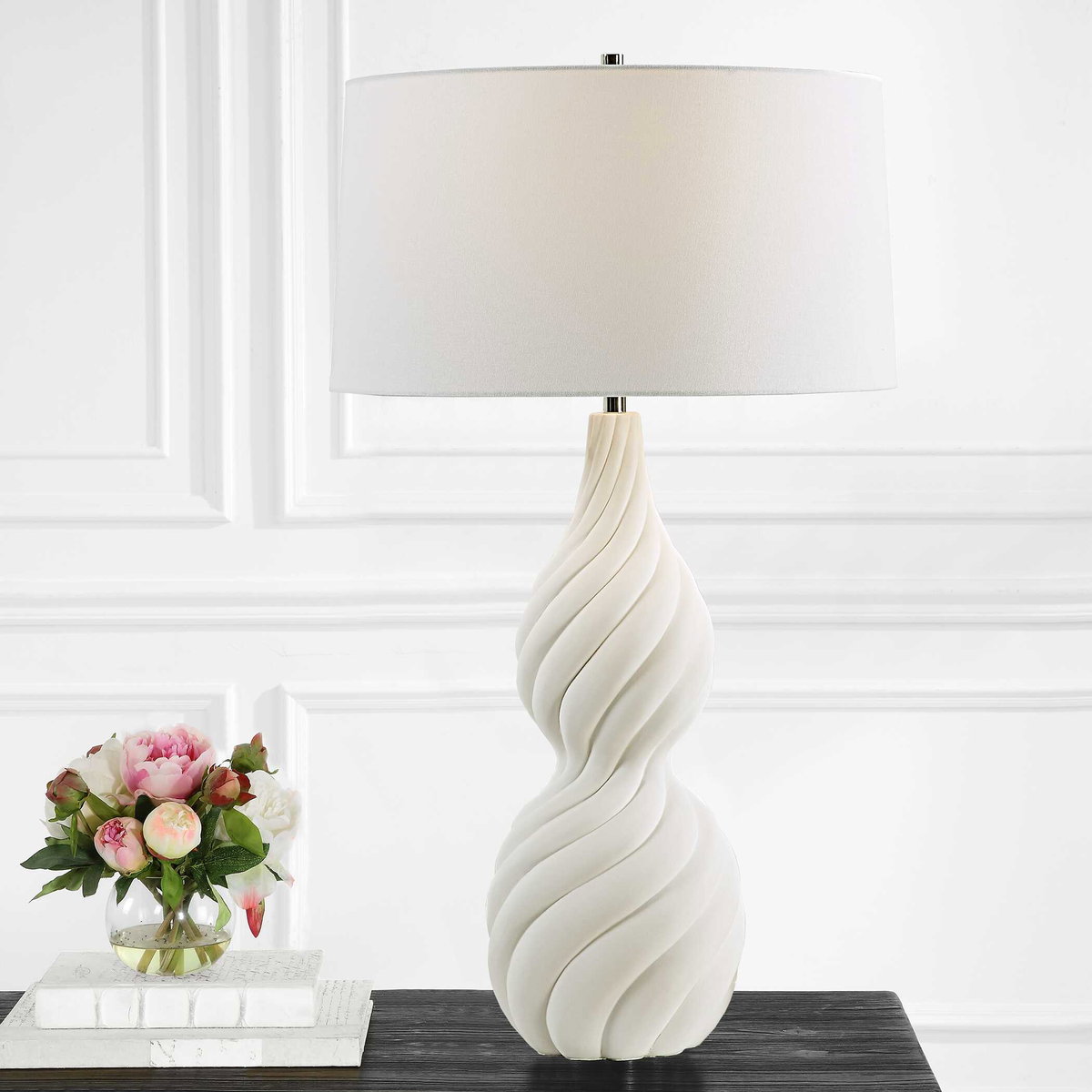 Twisted Swirl White Table Lamp, by Uttermost, 1'6" width x 2'8" height x 1'6" depth View 2