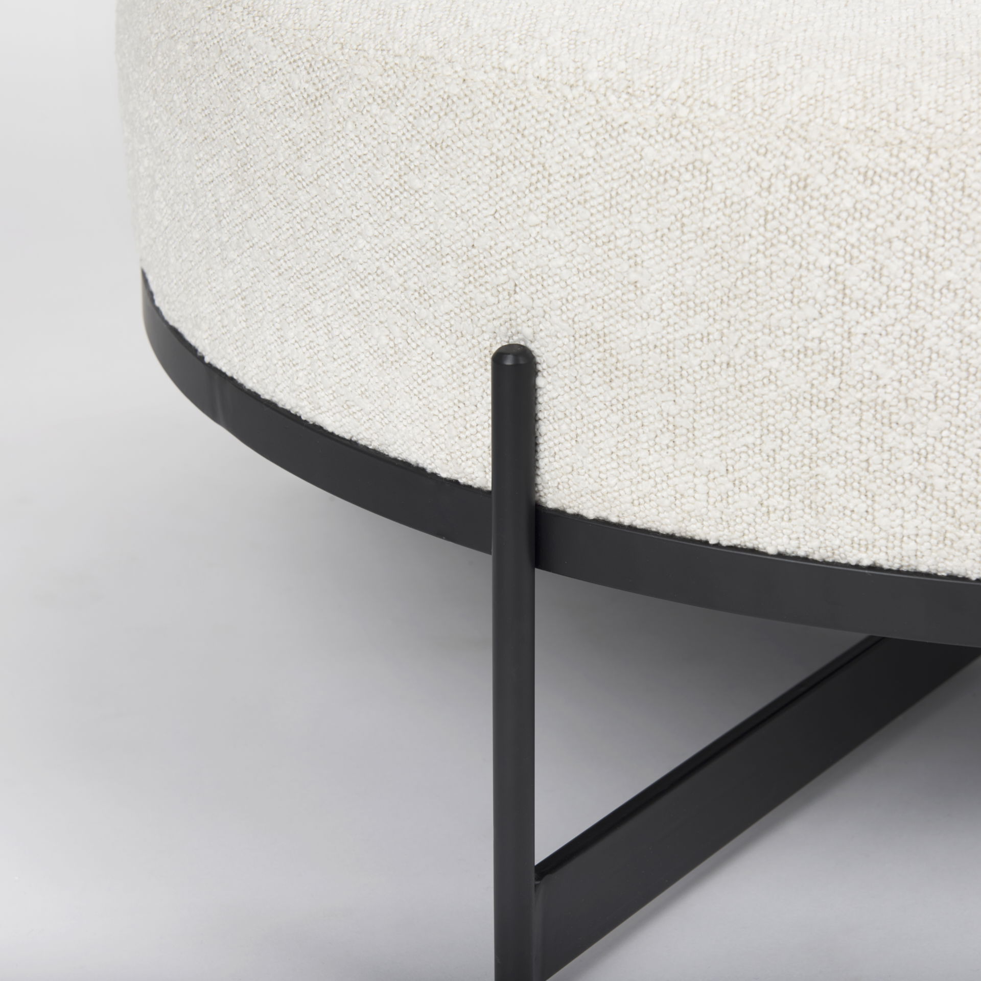 Amelia  Cream Boucle with Black Metal Upholstered Ottoman, by Mercana, 35.83" length x 35.83" width x 17.5" height View 8