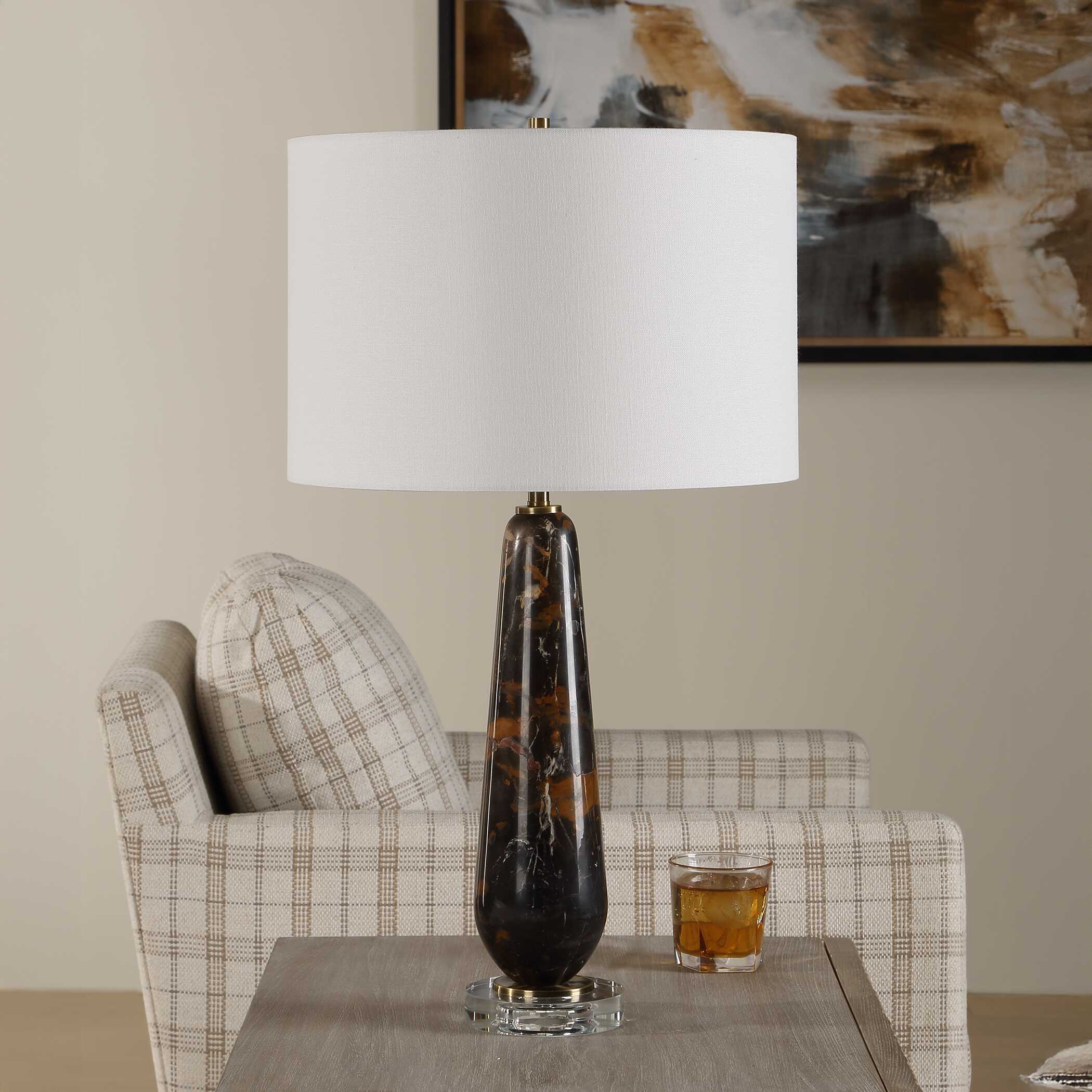 Dames Dark Marble Table Lamp, by Uttermost, 15" width x 26.75" height x 15" depth View 3