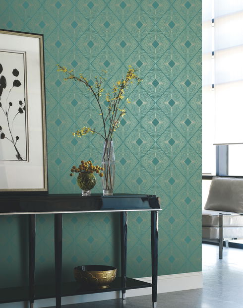 Harlowe Teal & Gold Wallpaper