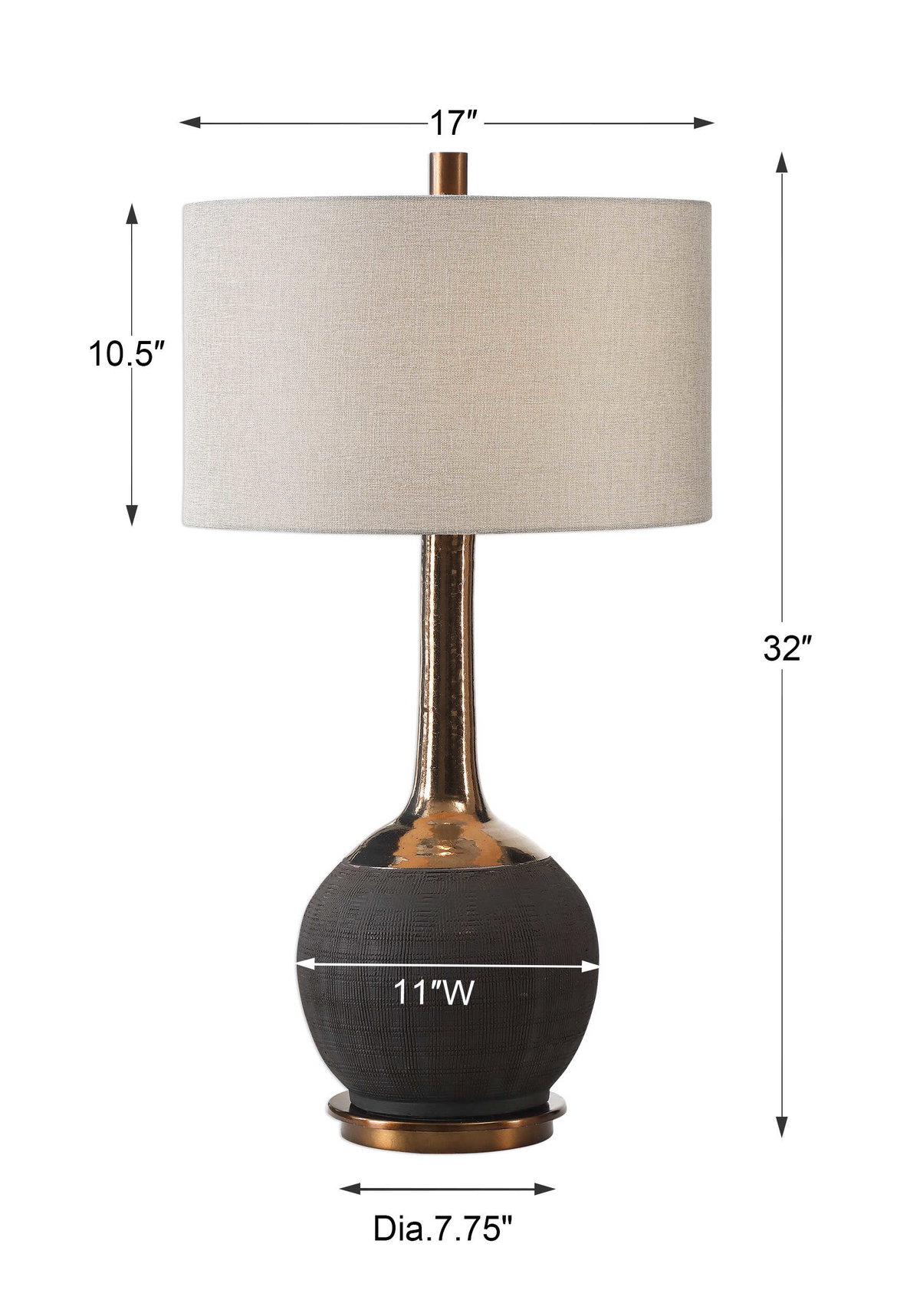 Arnav Textured Black Lamp, Table Lamp by Uttermost, 17" width x 32" height x 17" depth View 3