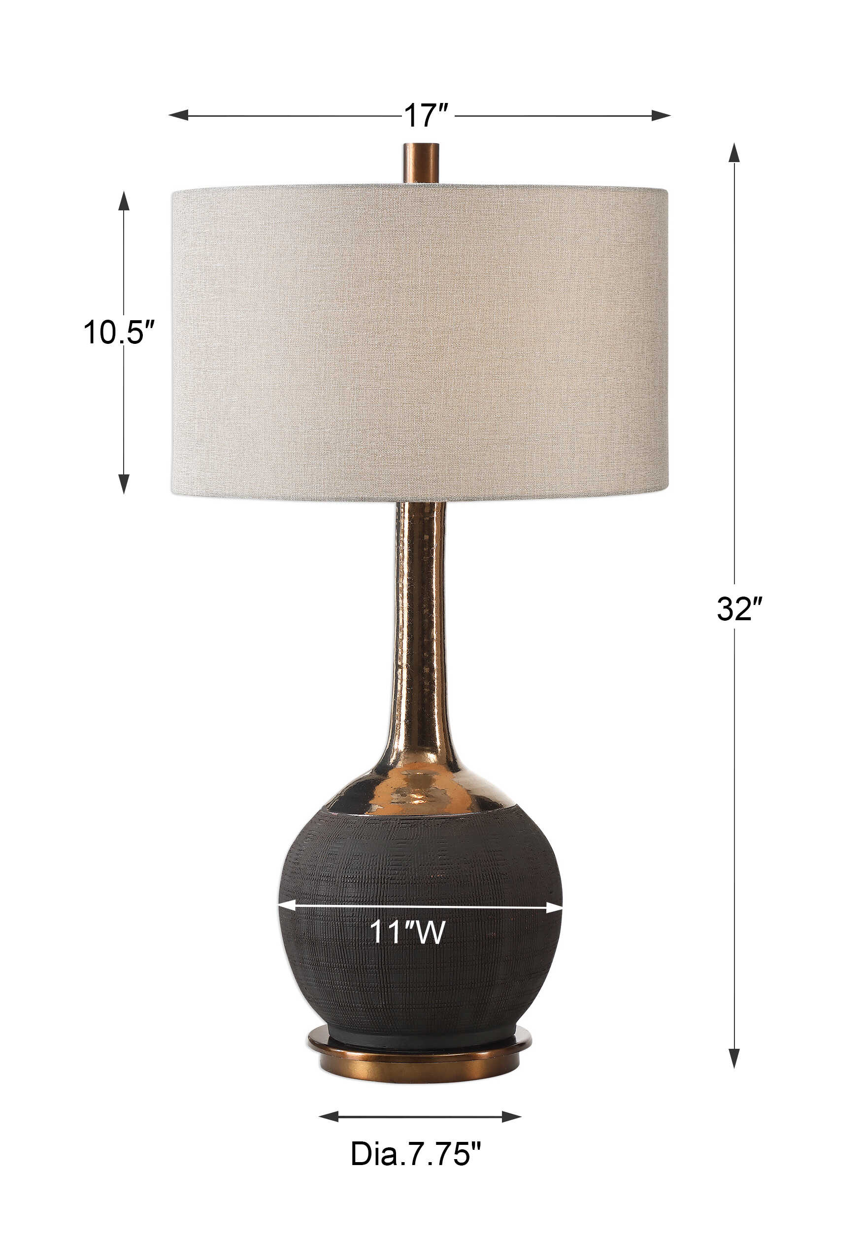 Arnav Textured Black Lamp, by Uttermost, 17" width x 32" height x 17" depth View 3