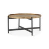 Marquisa 34.25' Round Small Brown Wood with Black Metal Coffee Table, by Mercana, 34.25" length x 34.25" width x 16.5" height thumbnail 1
