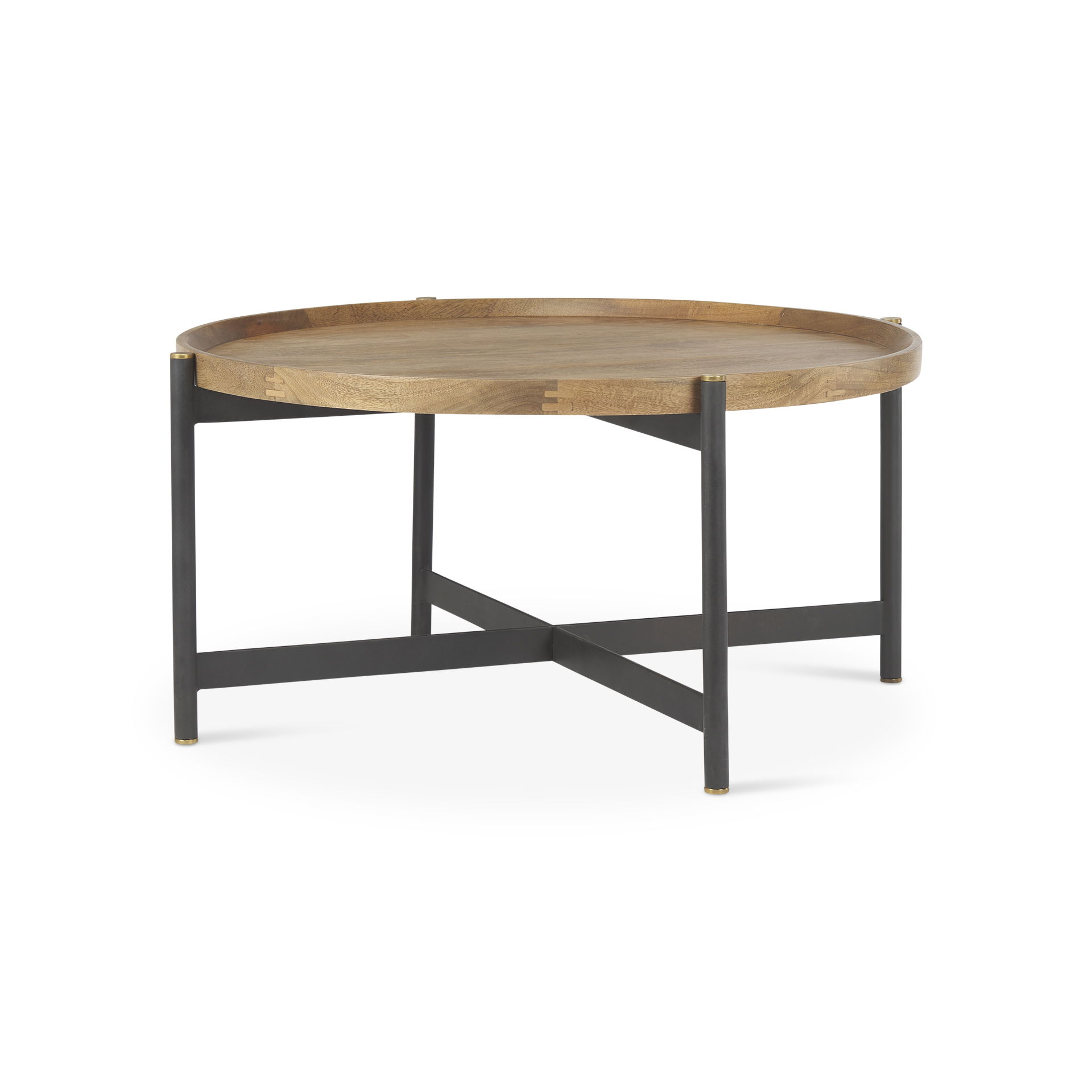 Marquisa 34.25L x 34.25W x 16.5H Small Brown Wood with Black Metal Coffee Table, by Mercana, 34.25" length x 34.25" width x 16.5" height View 1