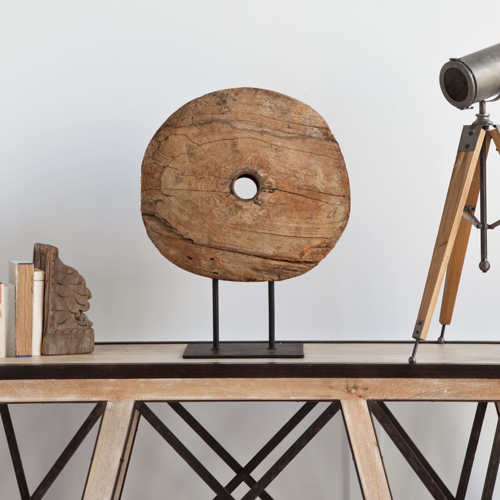 Incana 20L x 4W Natural Brown Reclaimed Wood Wheel Object, Decorative Object by Mercana, 20" length x 4" width x 26" height View 5