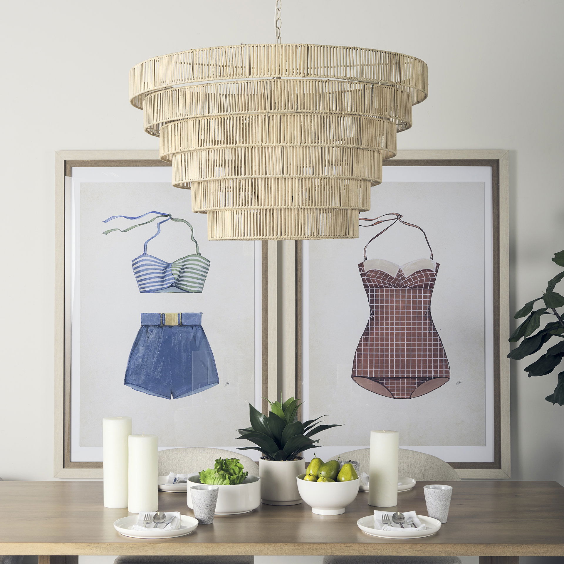 Marimba 40 L x 40 W x 24 H Natural Cane 6 Tier Chandelier, by Mercana, 40" length x 40" width x 24" height View 3