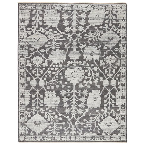 Floral Hand-Knotted Wool Gray Area Rug