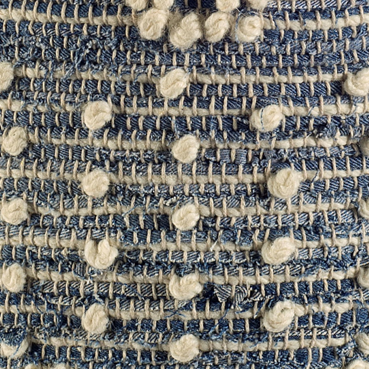 Rofi Blue Denim and Cream Cotton Stitched Square Pouf, Ottoman by Mercana, 17.72" length x 17.72" width x 17.72" height View 6