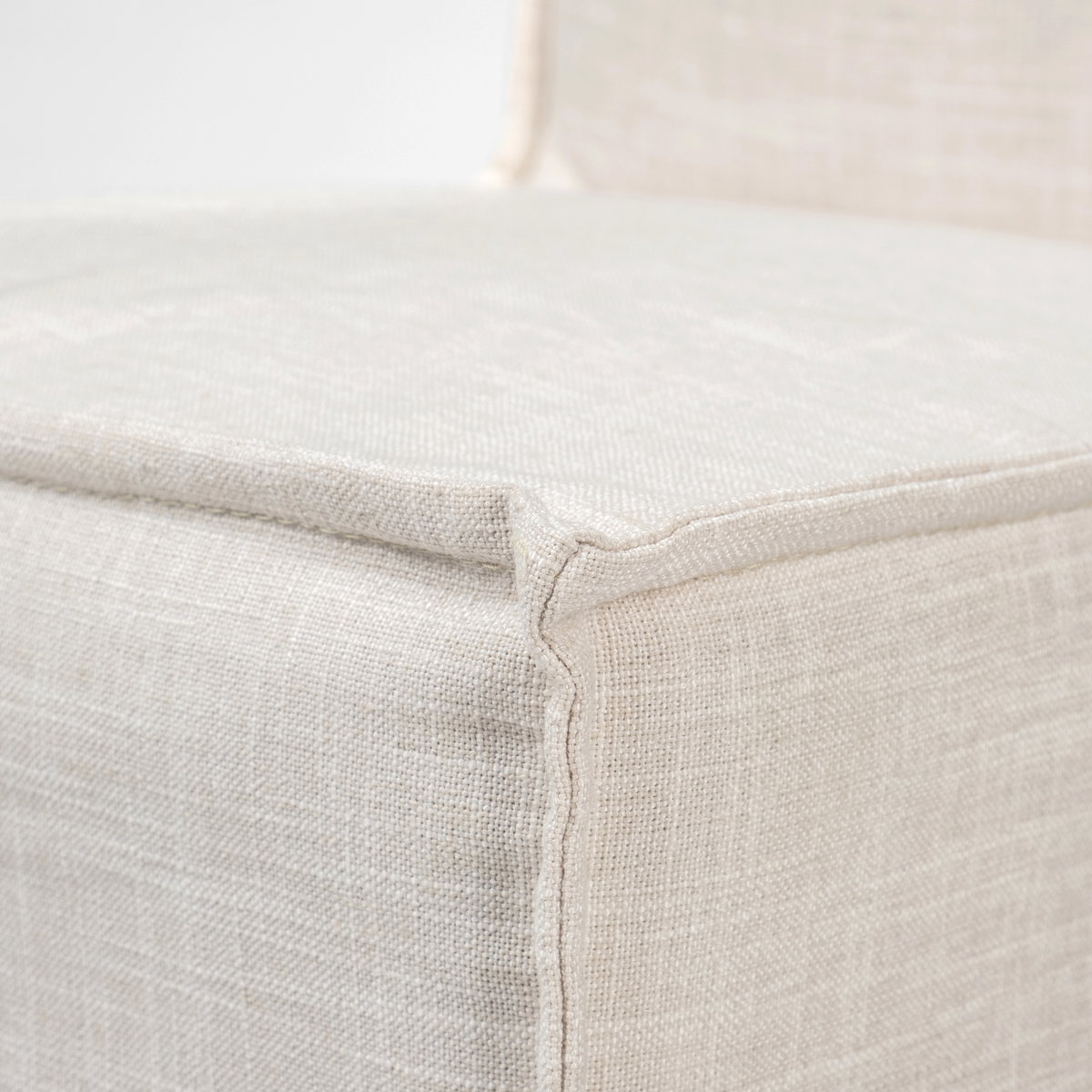 Elbert I Cream Fabric Slip-Cover Brown Wooden Base Dining Chair, by Mercana, 19.25" length x 21.75" width x 35.25" height View 10