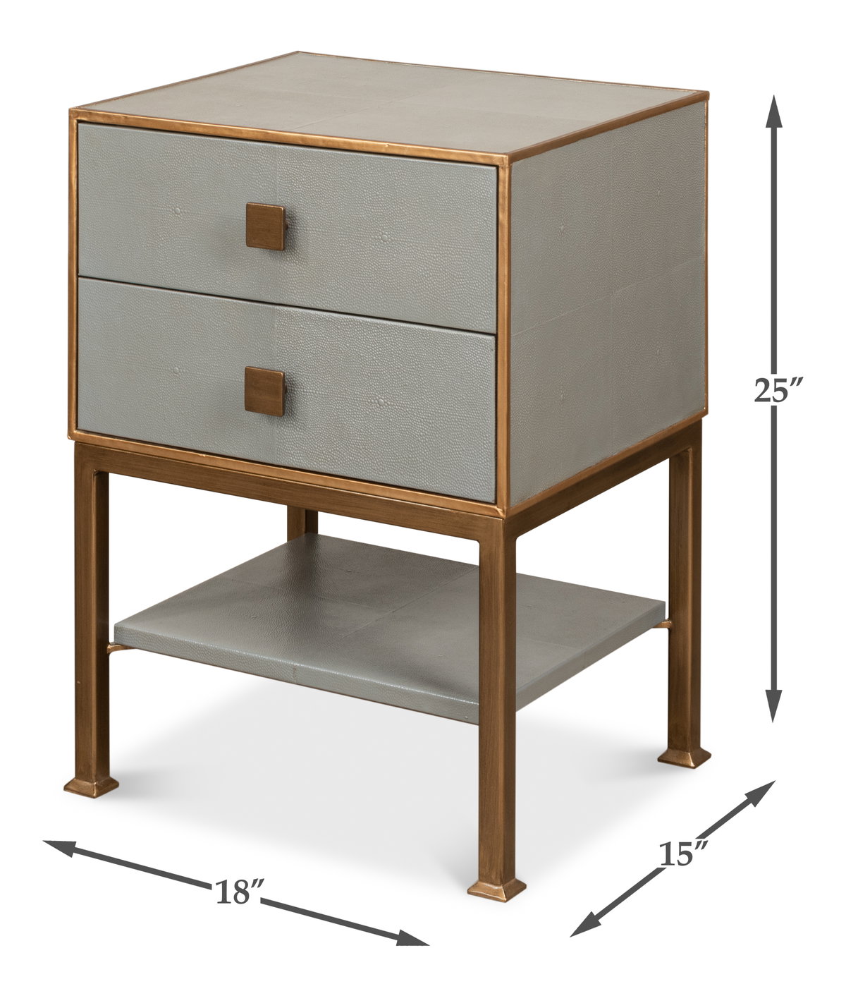 Gillian Two Drawer Nightstand  Storm Gry, by Sarreid, 1'3" length x 1'6" width x 2'1" height View 12