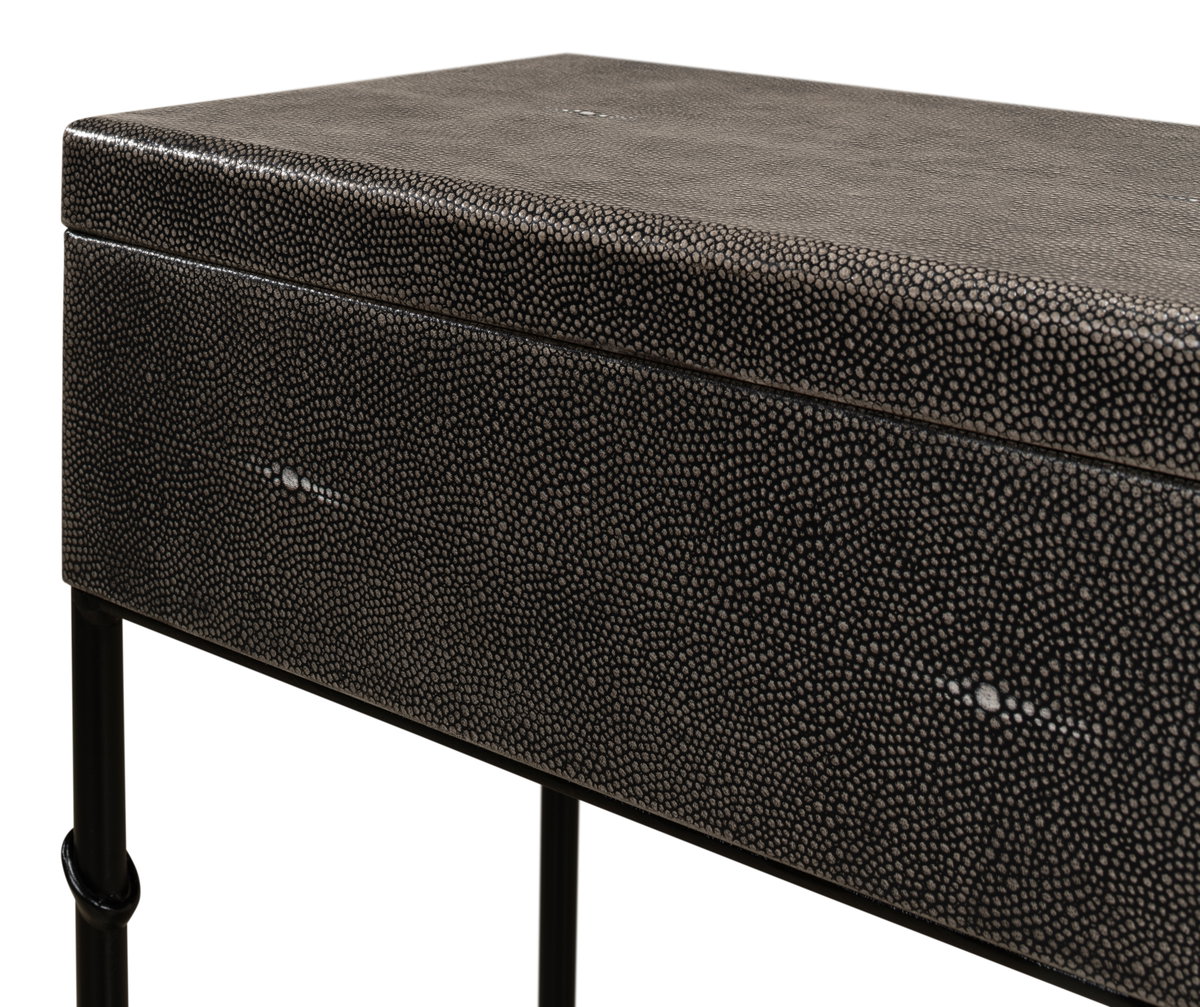 Grey Leather Shagreen Box On Stand, by Sarreid, 10" length x 2' width x 2'1" height View 5
