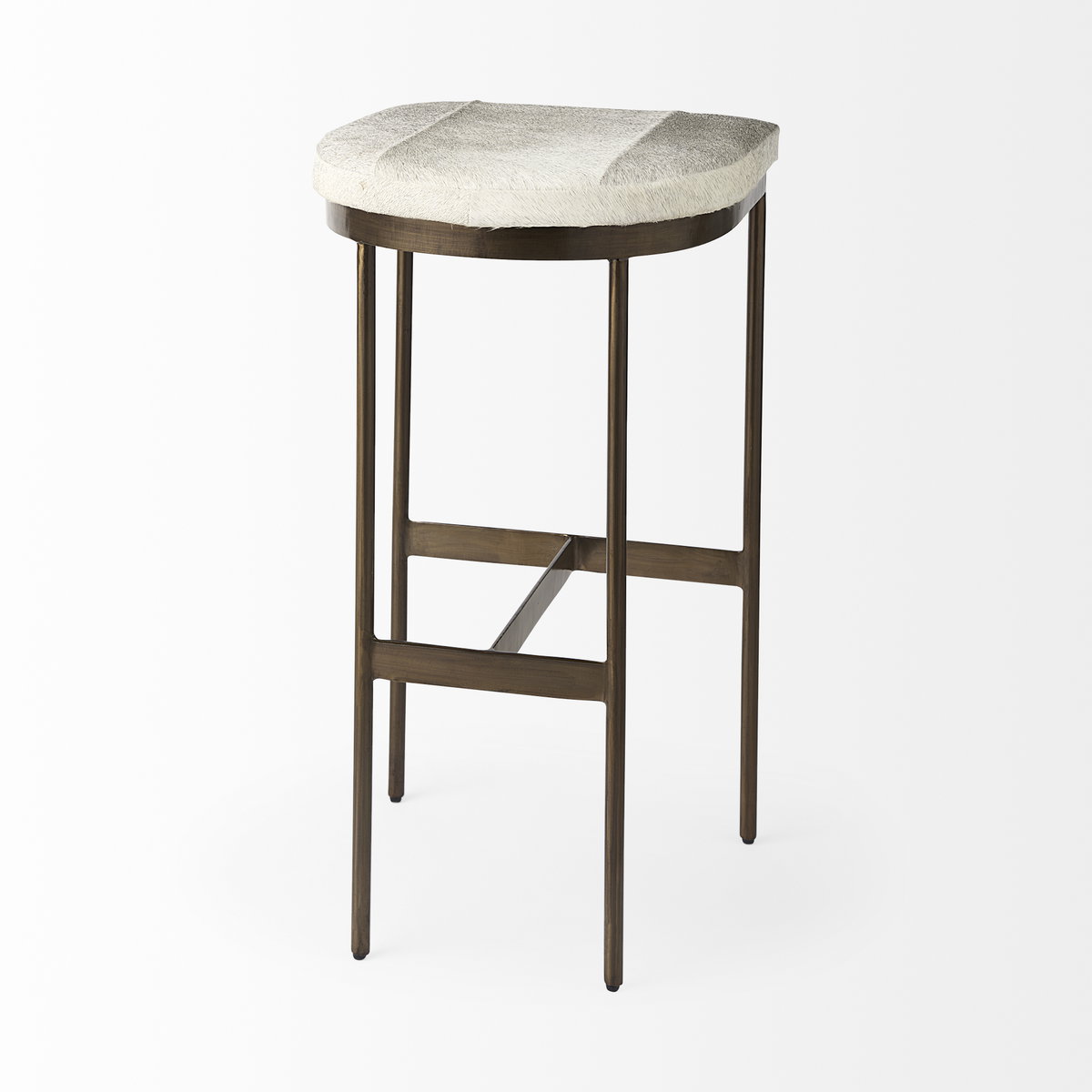 Millie Backless 30in Seat Bar Stool | Gray Hair-On-Hide with Gold Metal, Counter & Bar Stool by Mercana, 16.75" length x 17.75" width x 30" height View 9