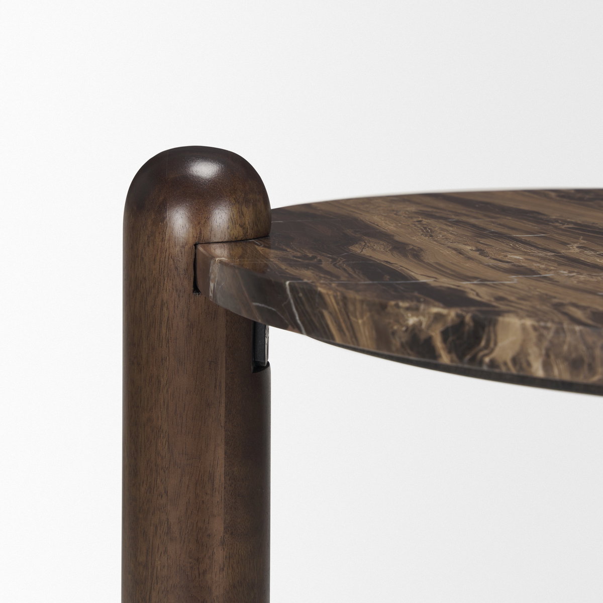Jovia Brown Mango Wood with Cappuccino Marble Round Side Table, Side & End Table by Mercana, 24" length x 24" width x 26" height View 9