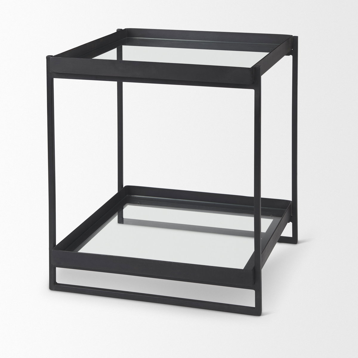 Trey Black Metal with Glass Accent Table, Side & End Table by Mercana, 22" length x 22" width x 24" height View 8