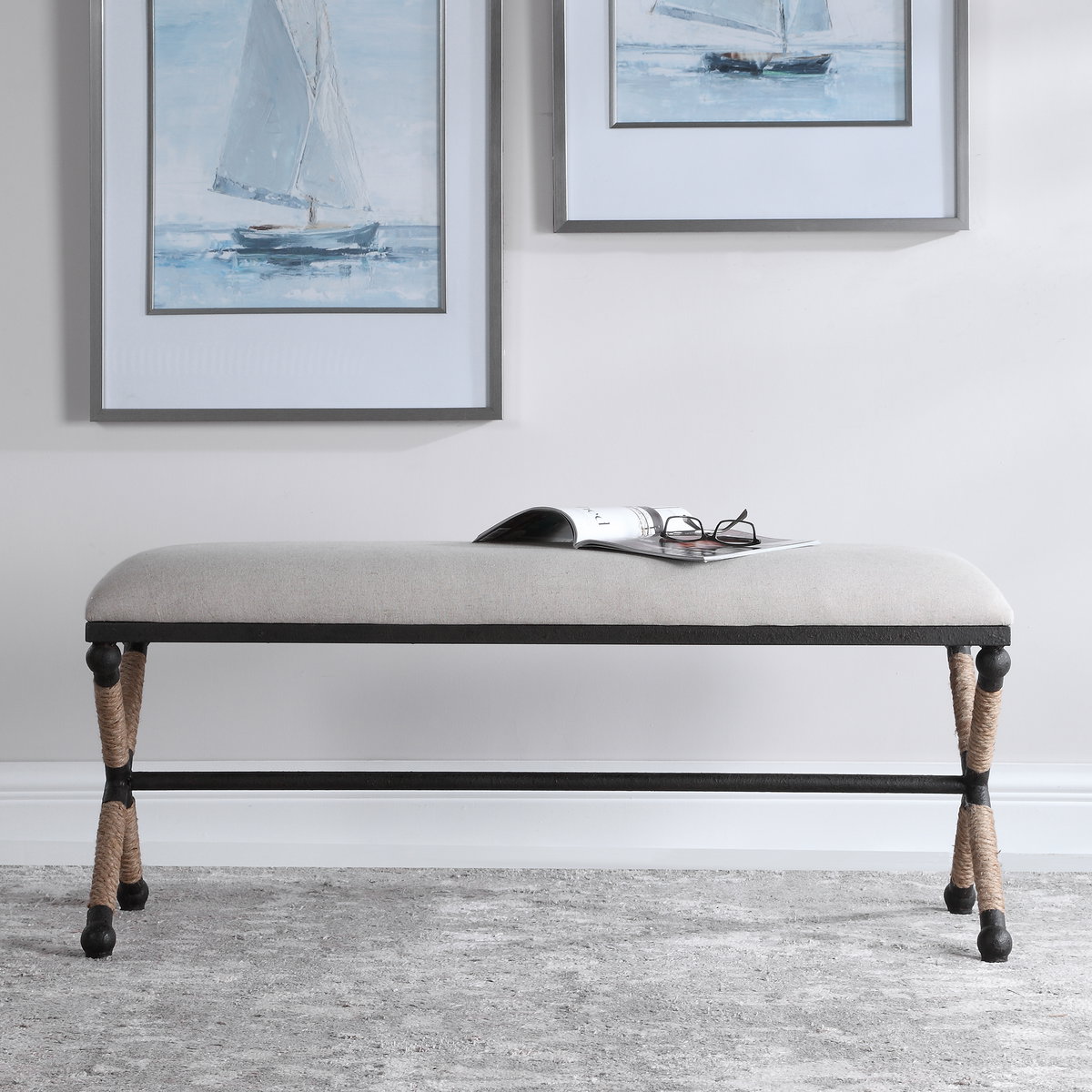 Firth Oatmeal Bench, Benche by Uttermost, 47.75" width x 20.75" height x 16" depth View 11