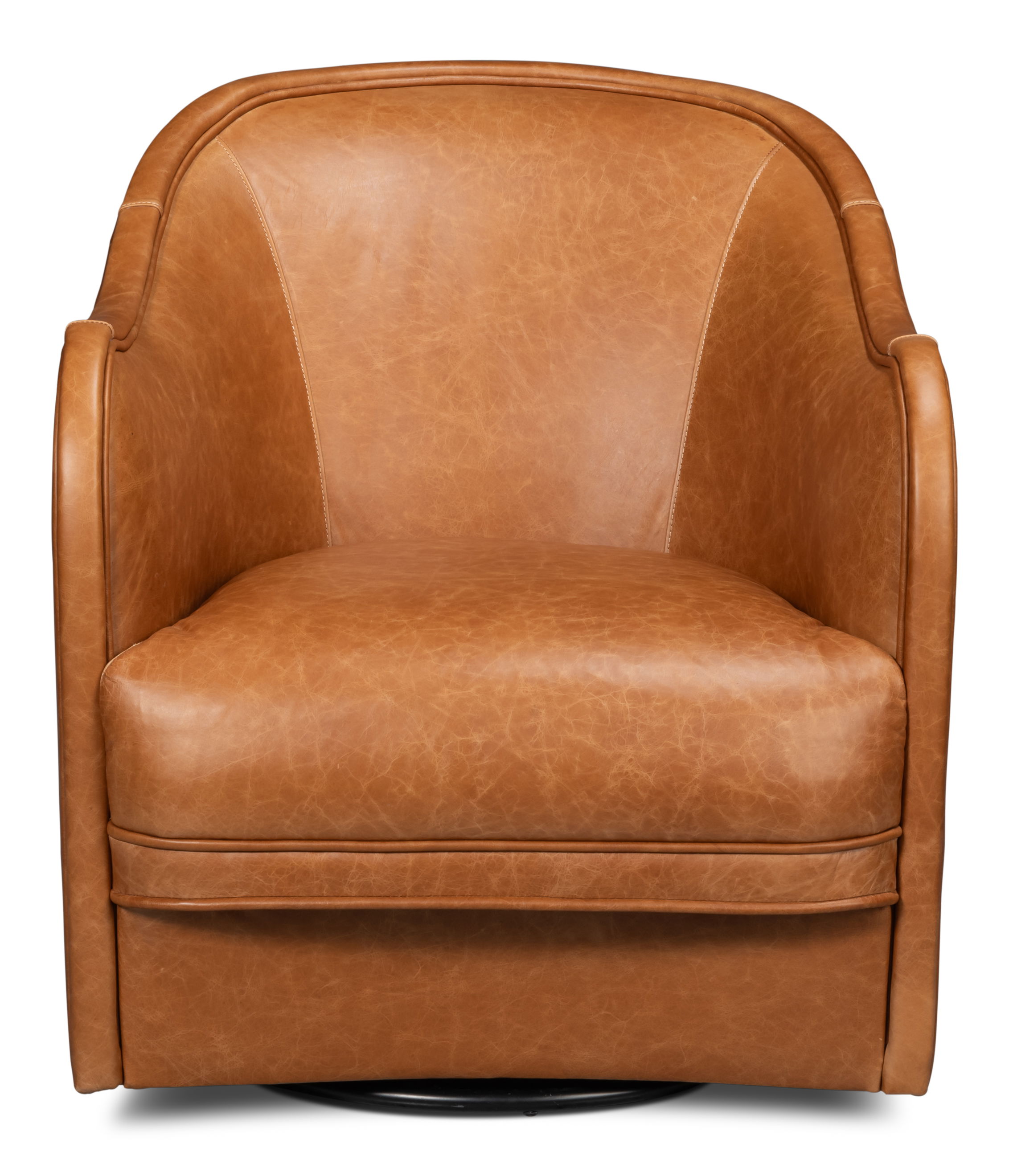 Braxton Leather Swivel Chair, Brown, Seating by Sarreid, 28" length x 36" width x 34" height View 2