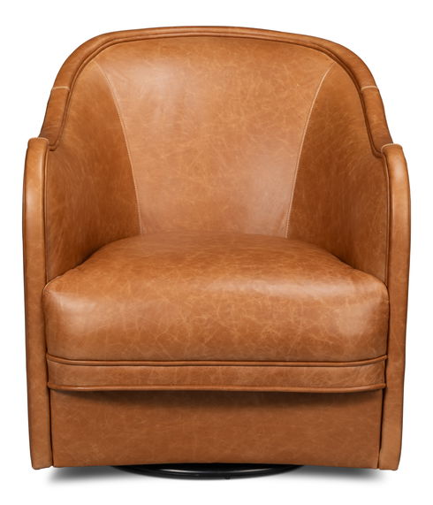 Braxton Leather Swivel Chair, Brown
