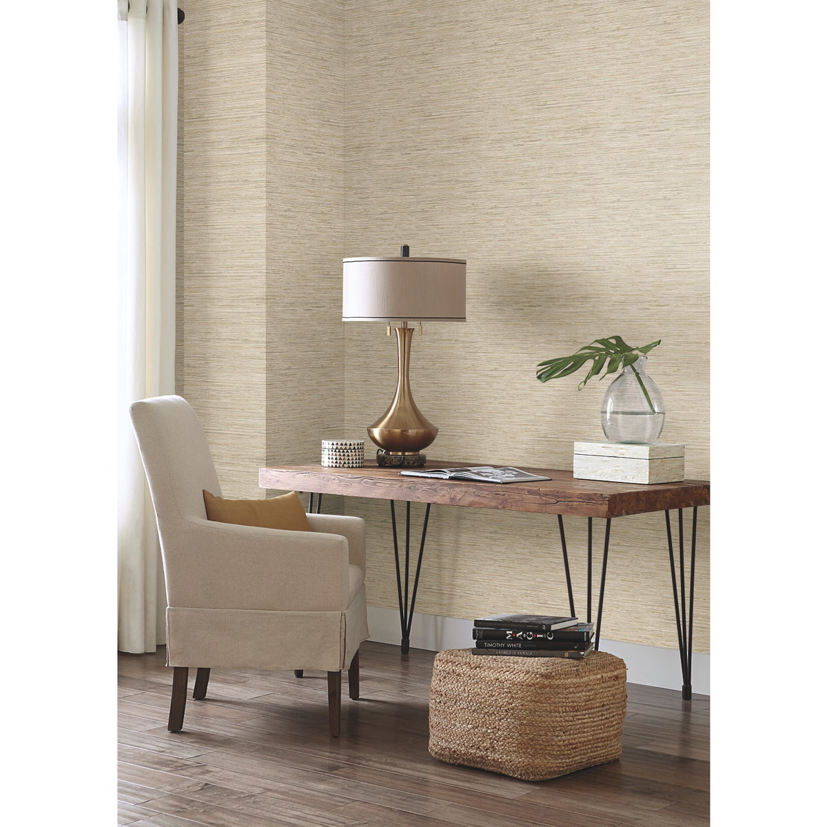 Grasscloth Brown Wallpaper, by York Wall, 33' length x 1'8.5" width x 0.02" depth View 4