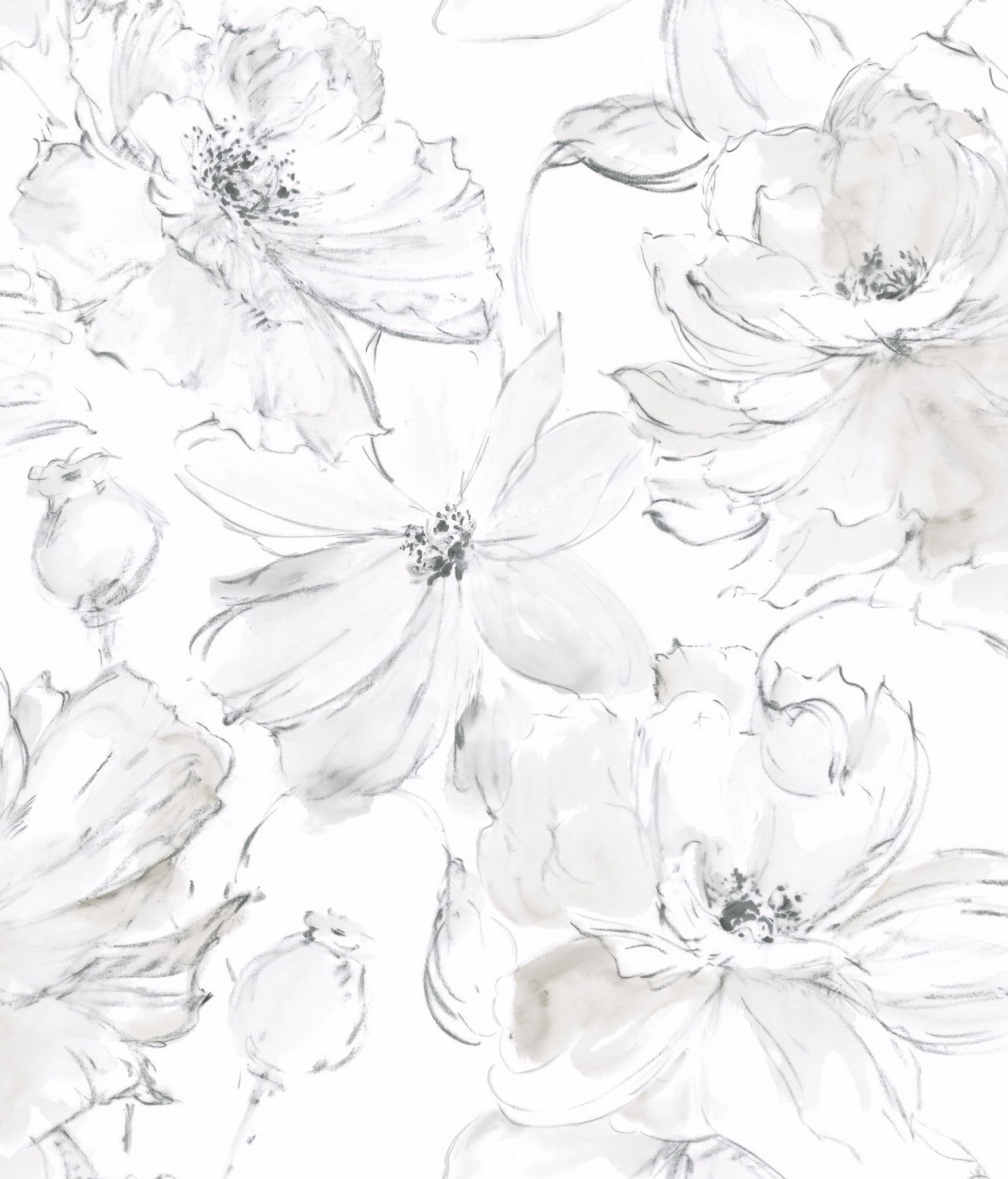 Floral Dreams Grey Peel & Stick Wallpaper large image 