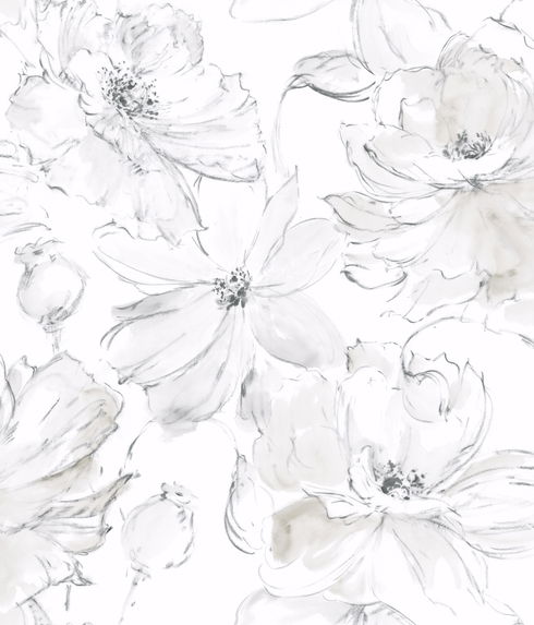 Floral Dreams Grey Peel & Stick Wallpaper