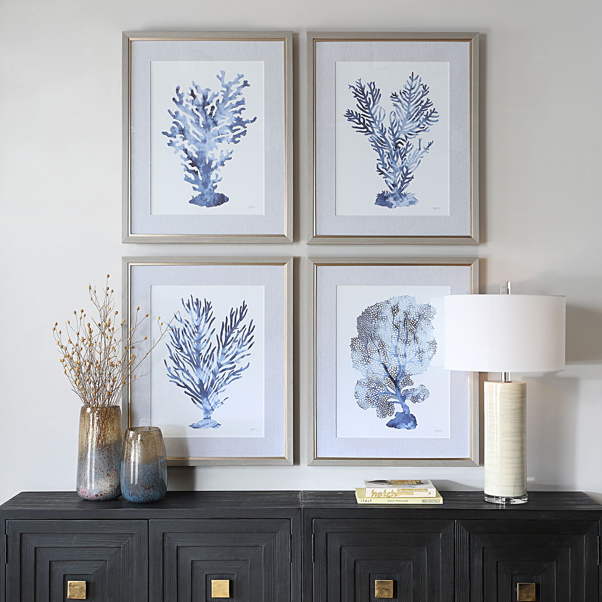Shibori Coral Framed Prints Set/4, Art by Uttermost, 26.25" width x 32.25" height x 1.75" depth View 2