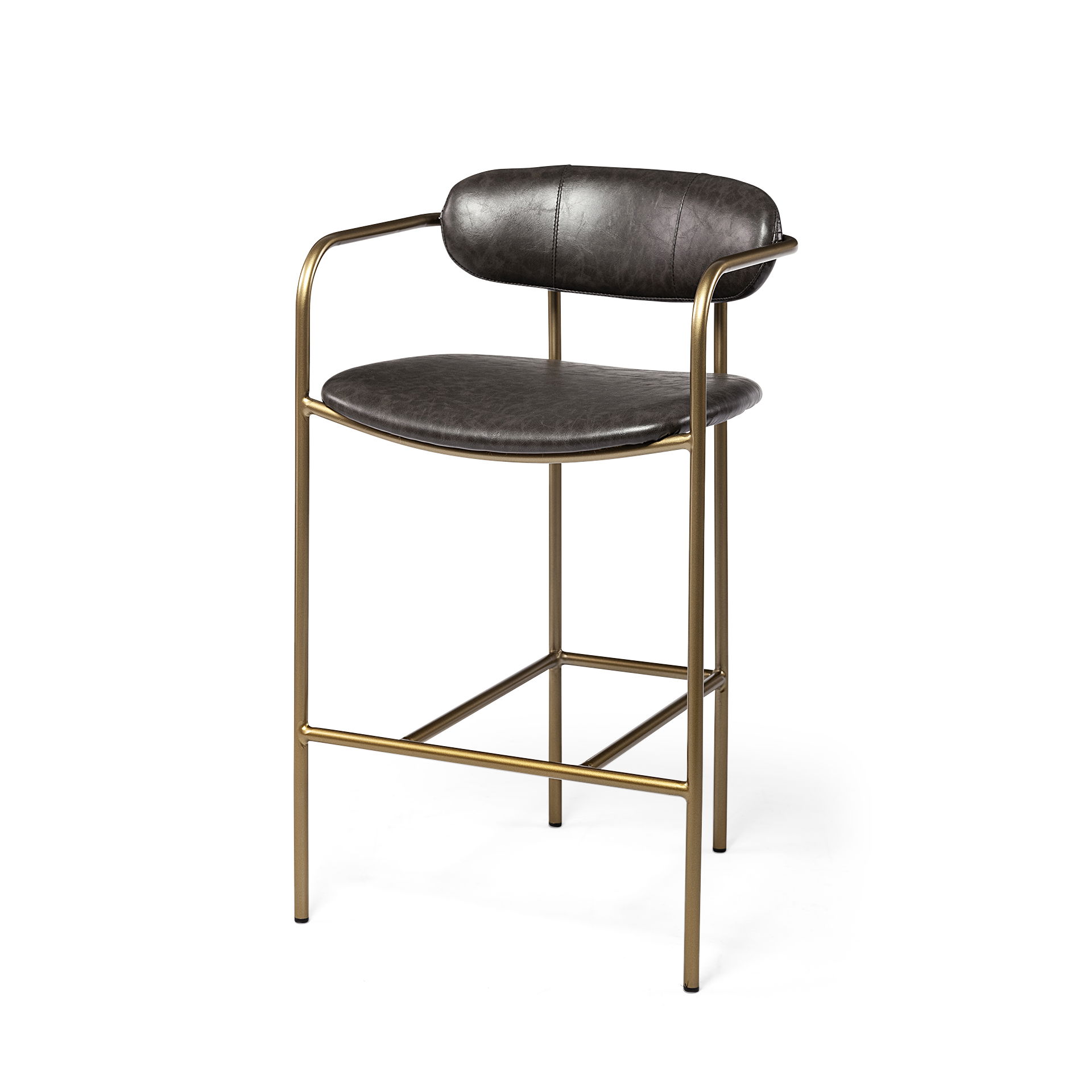 Parker Brown Faux Leather Seat Gold Metal Counter Stool, Counter & Bar Stool by Mercana, 19" length x 19.75" width x 36" height View 1