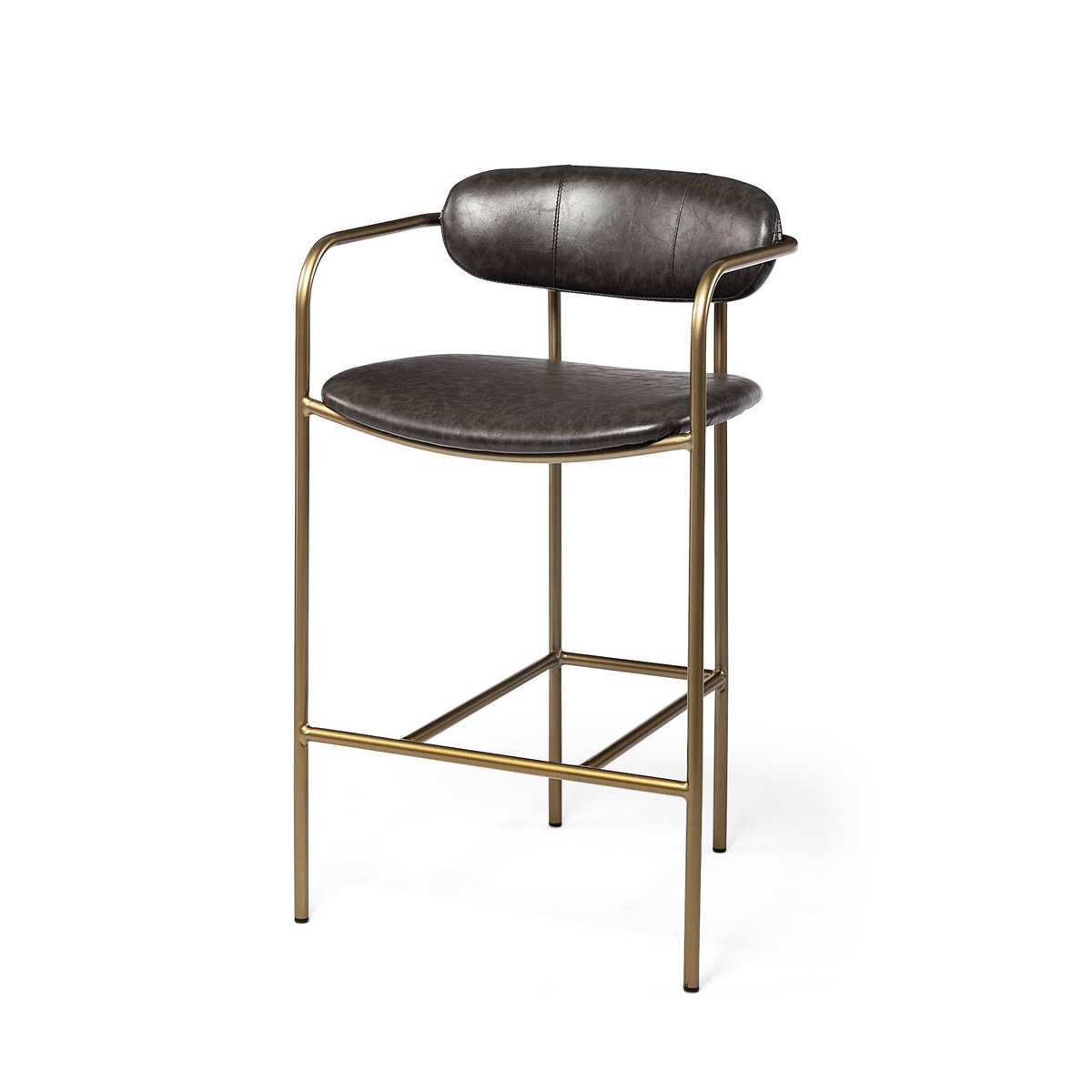 Parker Brown Faux Leather Seat Gold Metal Counter Stool, Counter & Bar Stool by Mercana, 19" length x 19.75" width x 36" height View 1