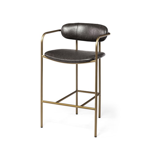 Parker Low Back 26.5in Seat Counter Stool | Brown Faux Leather