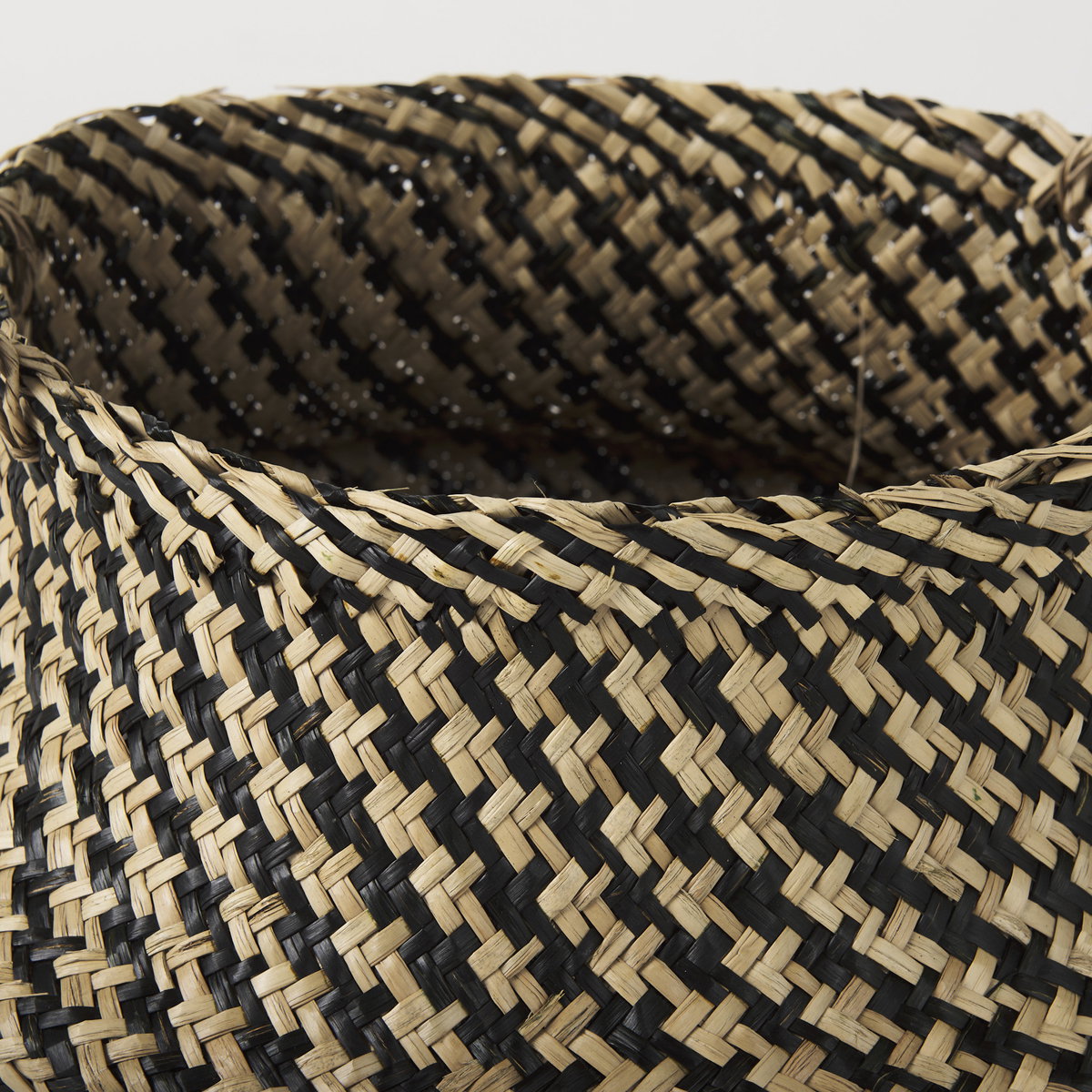 Gaia (Set of 3) Light and Dark Brown Cross Patterend Belly Seagrass Basket, Bins & Basket by Mercana, 17.72" length x 17.72" width x 20.47" height View 5