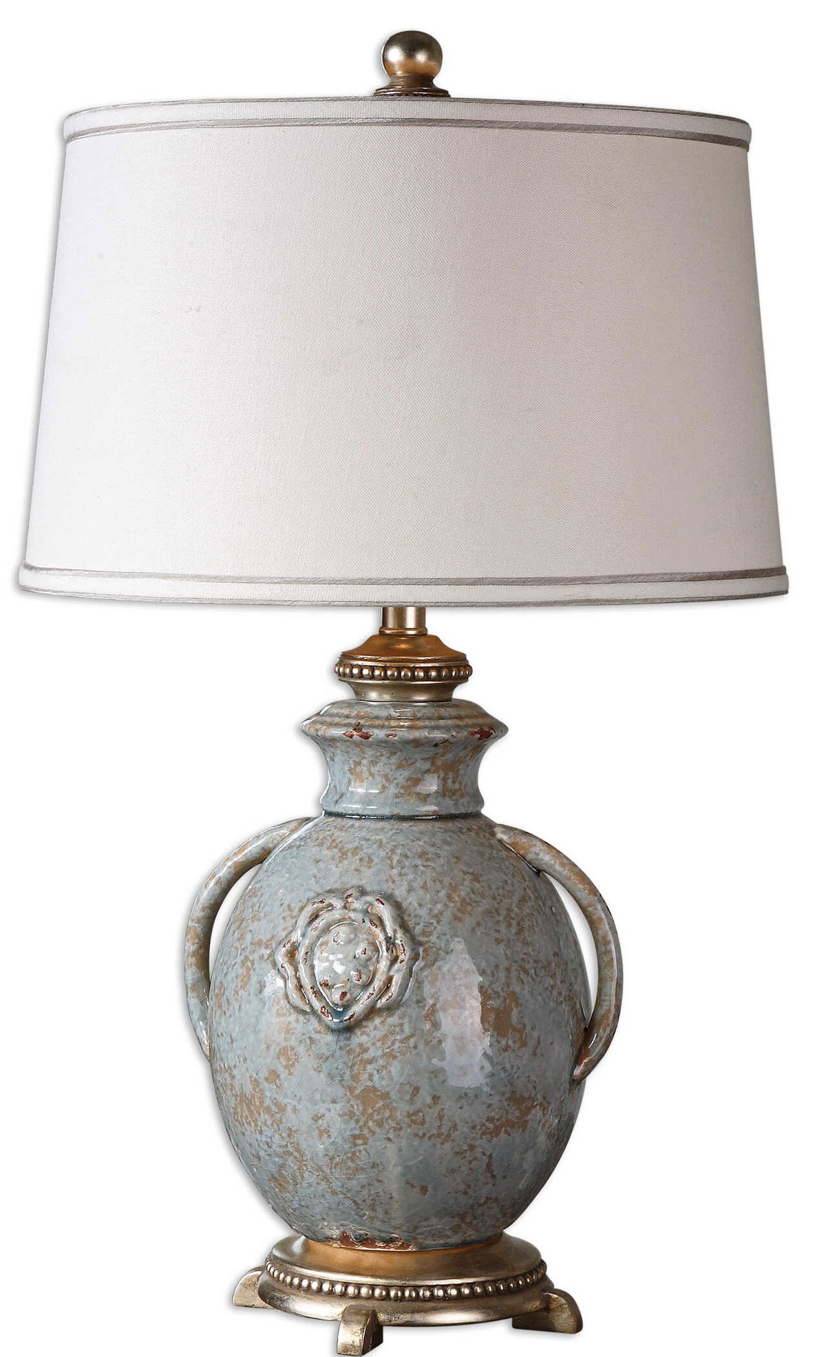 Cancello Blue Glaze Lamp, Table Lamp by Uttermost, 17" width x 28.5" height x 17" depth View 1