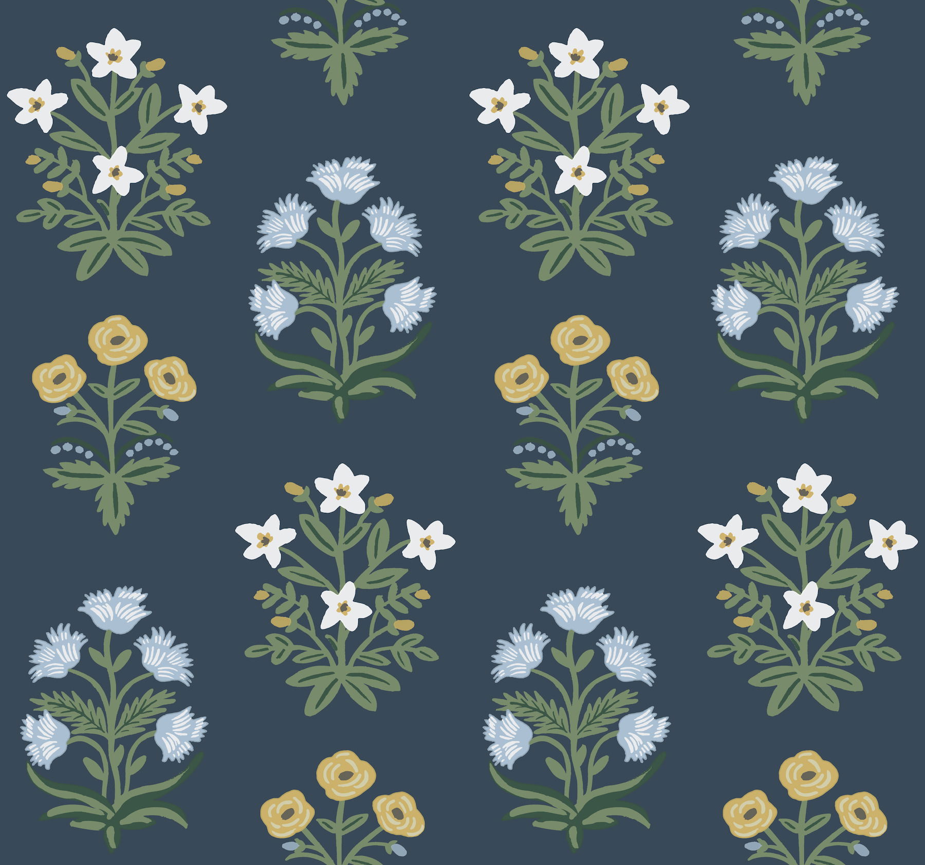 Mughal Rose Blue & Purple Wallpaper large image 