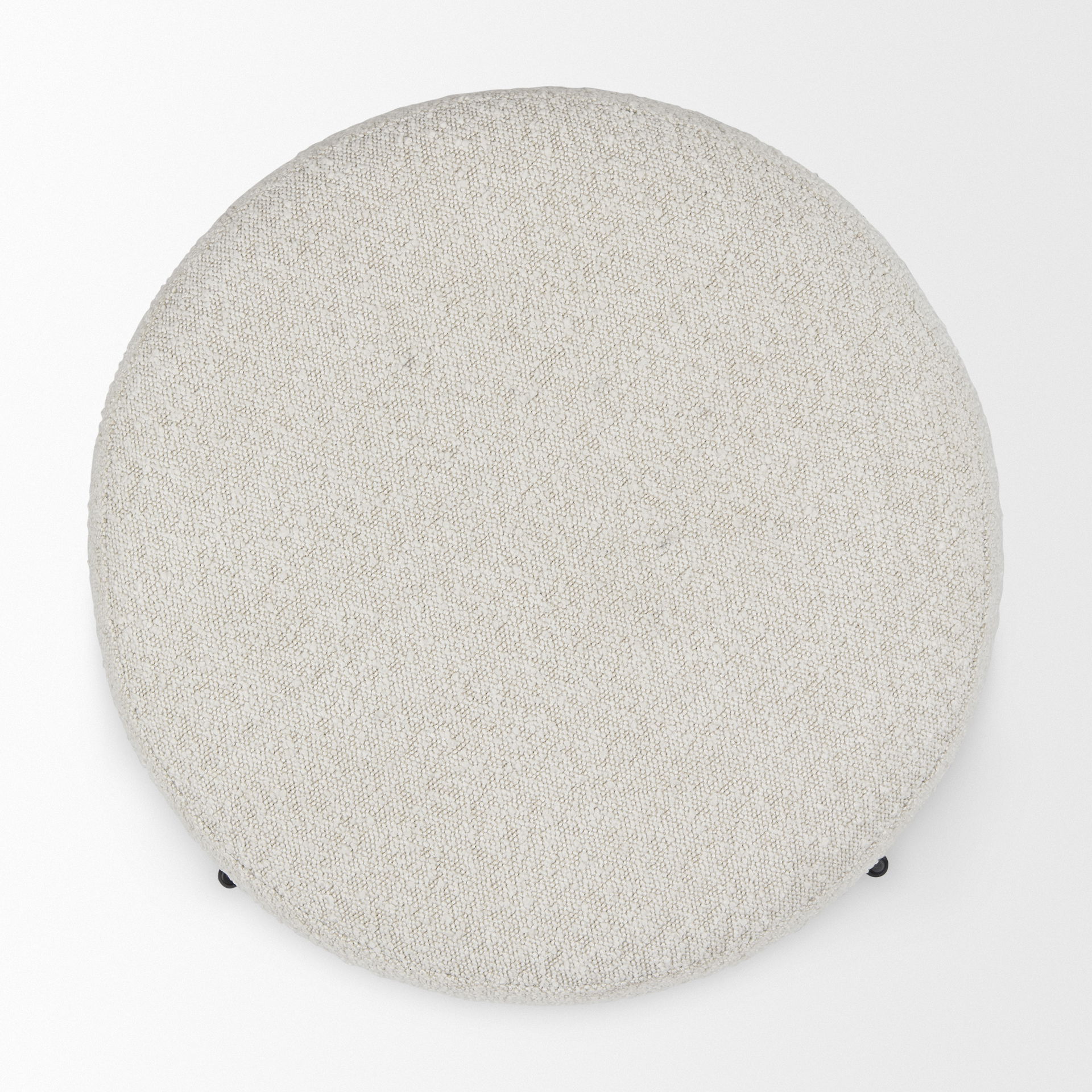 Amelia Cream Boucle with Black Metal Upholstered Pouf, Ottoman by Mercana, 21.26" length x 21.26" width x 19" height View 8